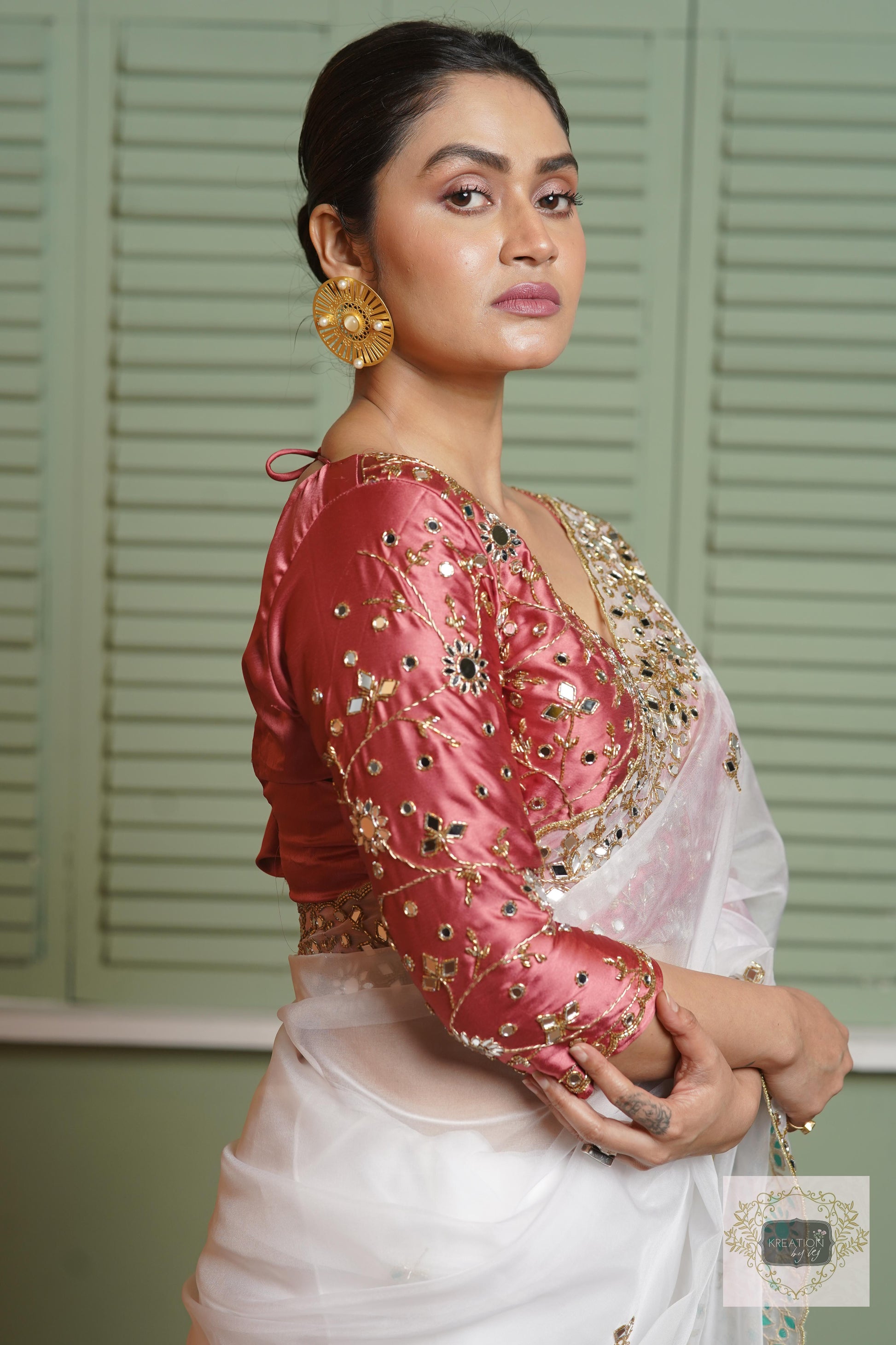 White Organza Sheesh Mahal Saree kreationbykj