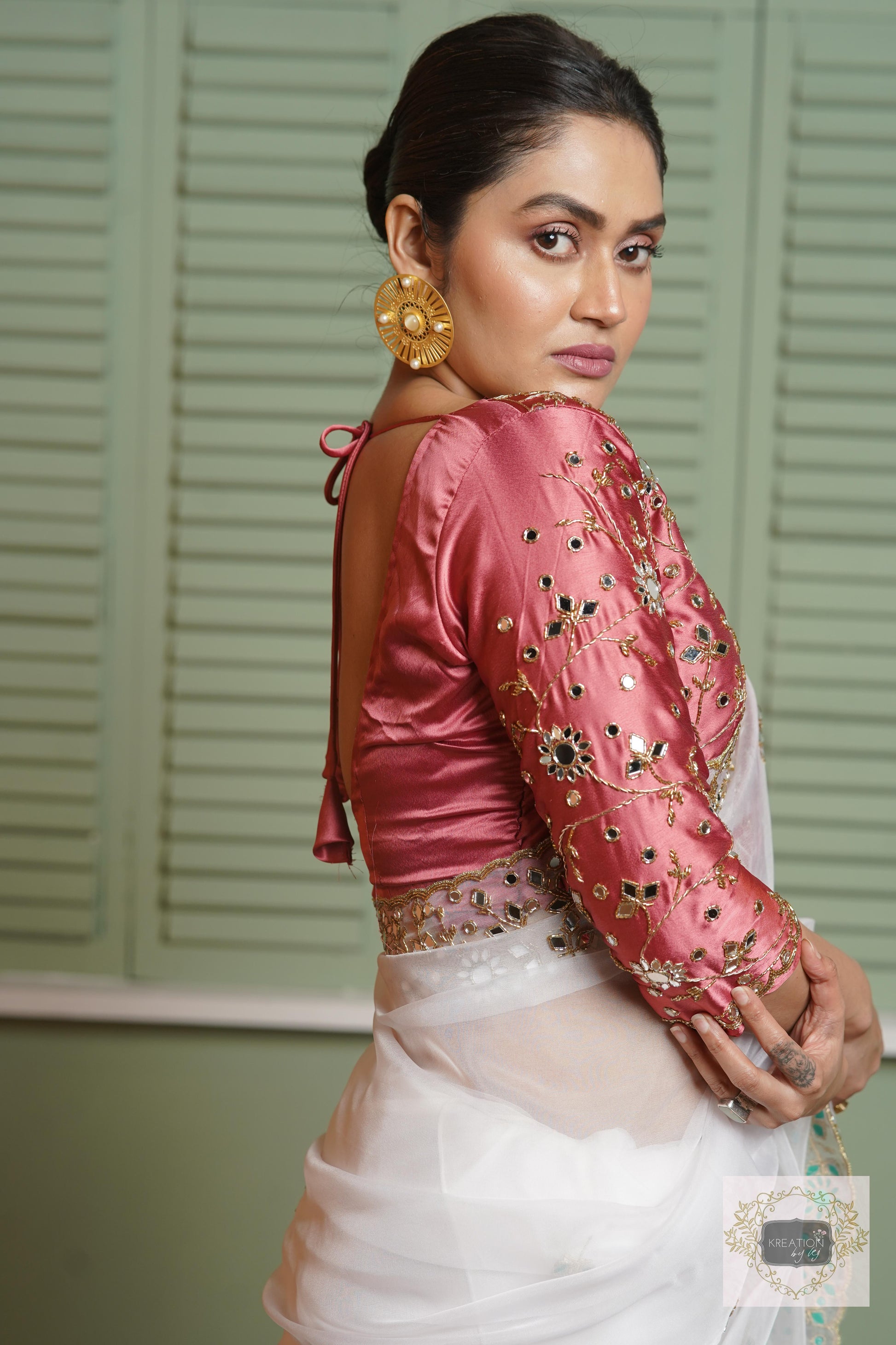 White Organza Sheesh Mahal Saree kreationbykj