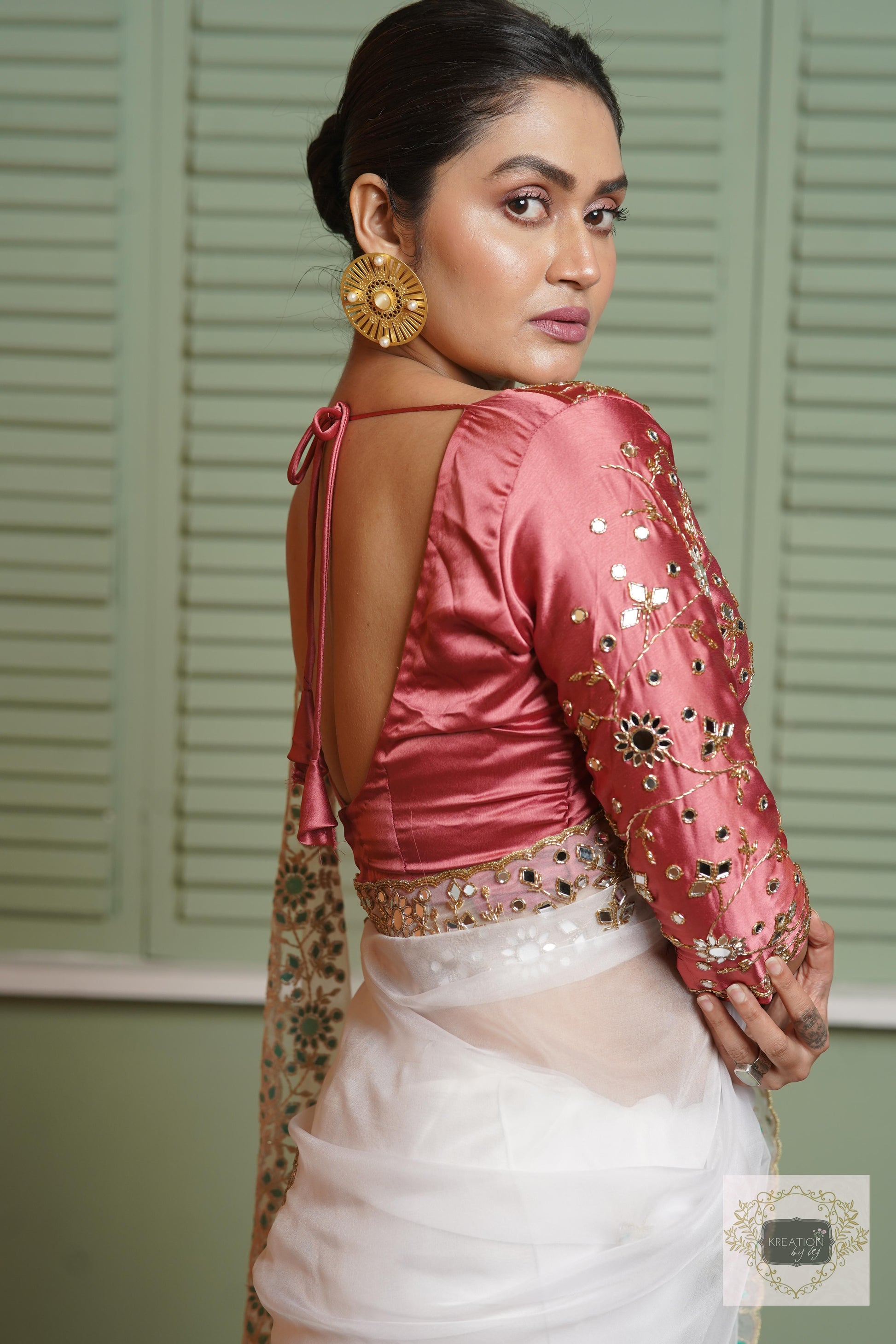 White Organza Sheesh Mahal Saree kreationbykj