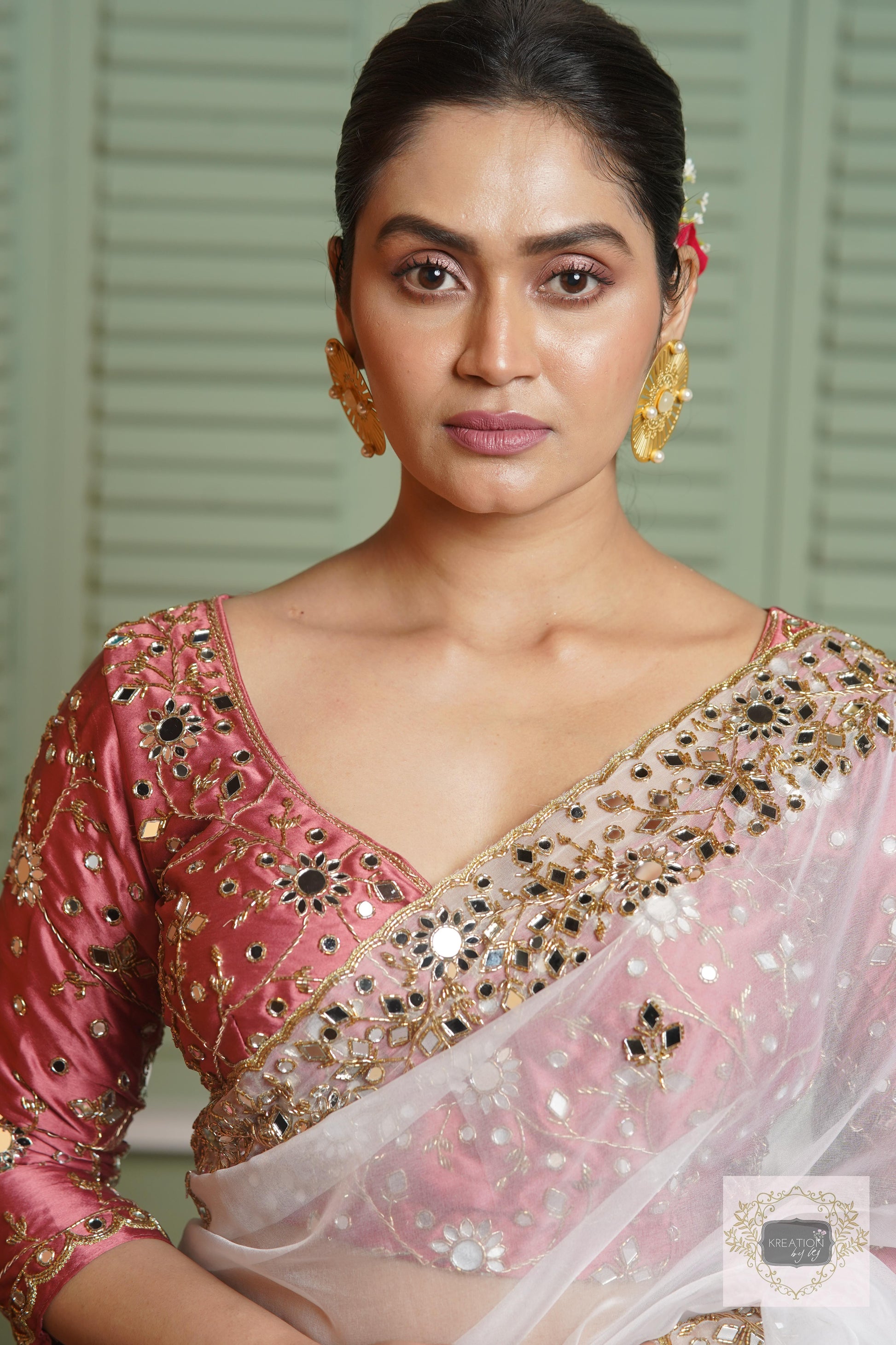 White Organza Sheesh Mahal Saree kreationbykj