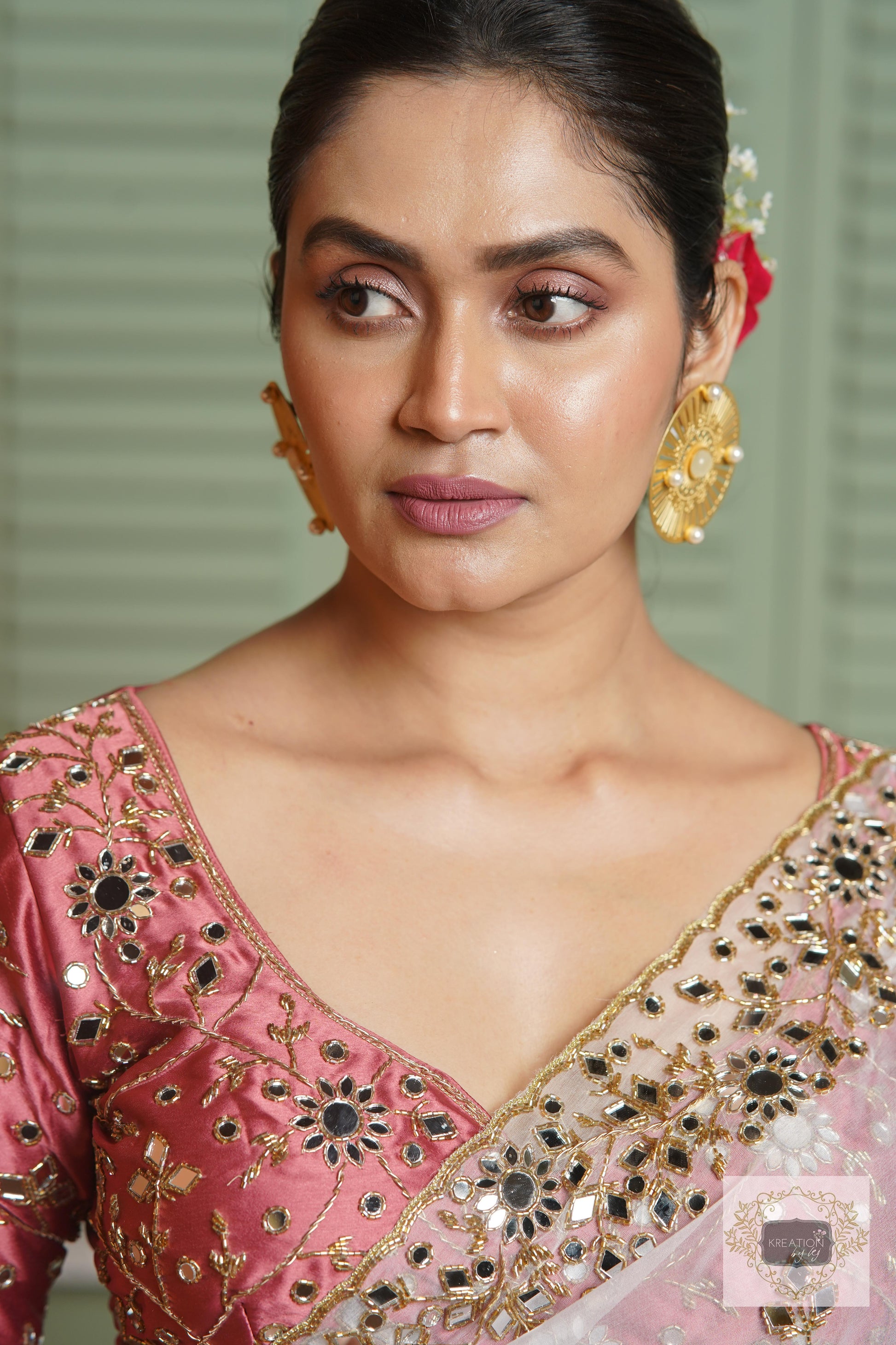 White Organza Sheesh Mahal Saree kreationbykj