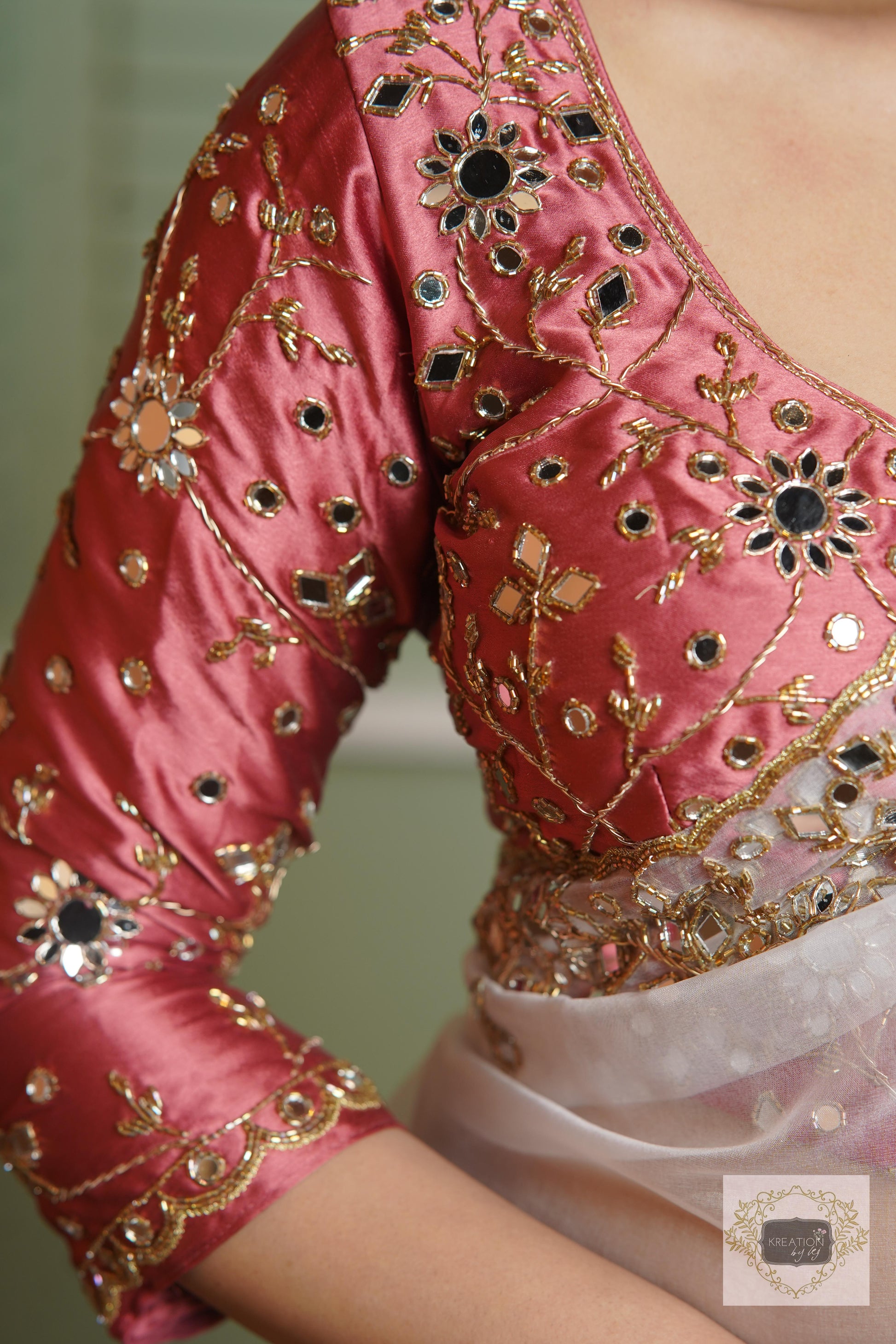 White Organza Sheesh Mahal Saree kreationbykj