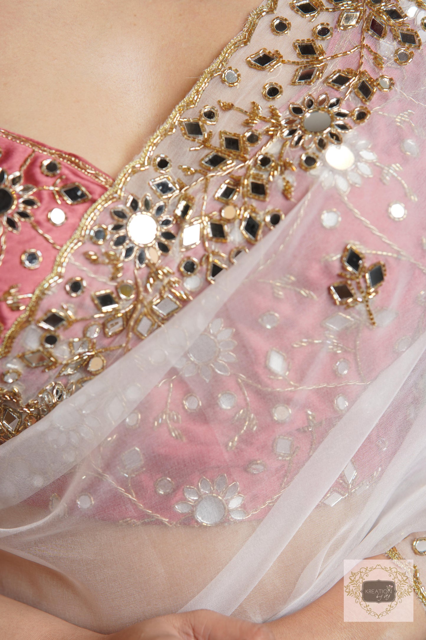 White Organza Sheesh Mahal Saree kreationbykj