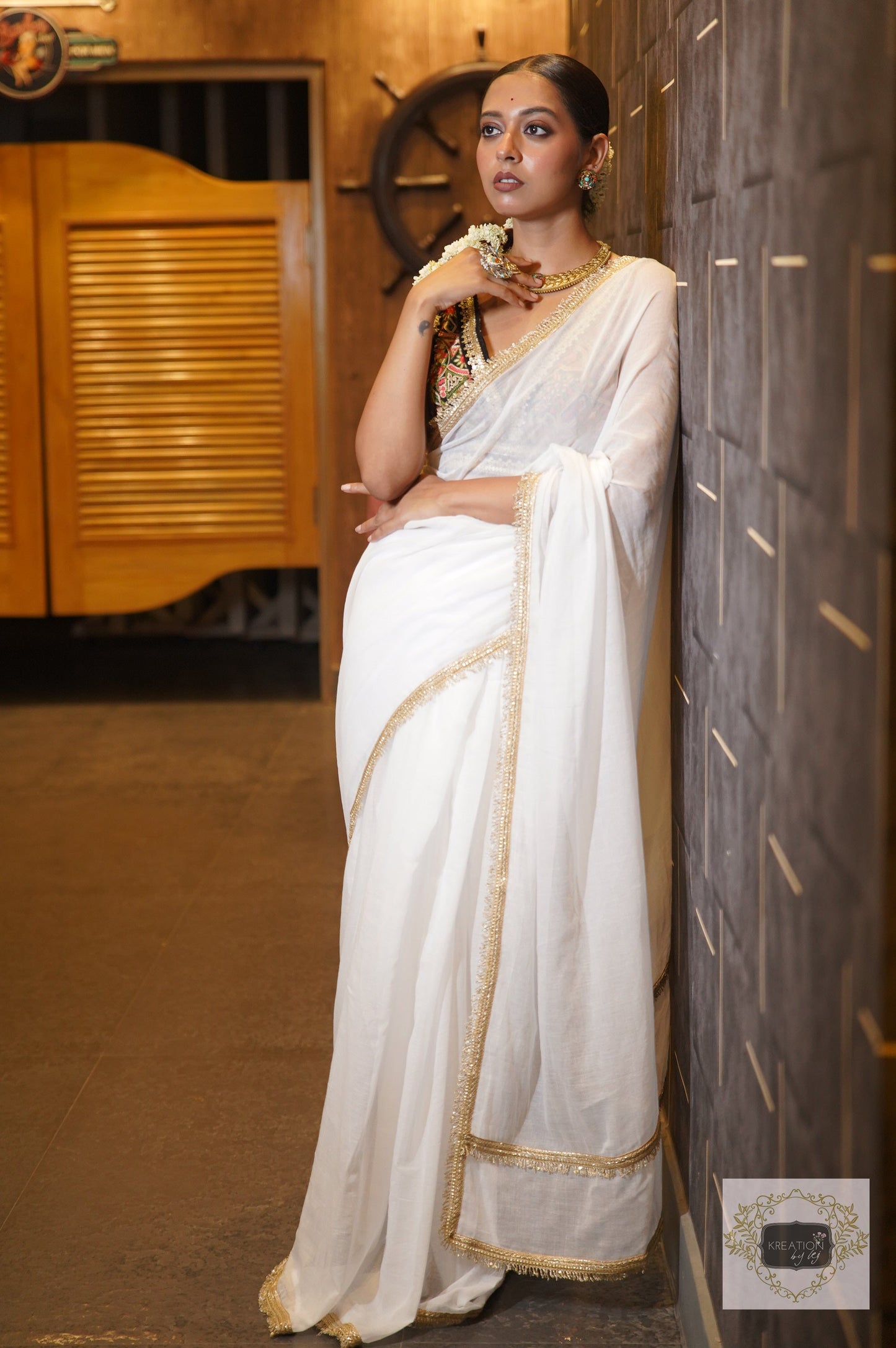 Rooh White Mulmul Saree kreationbykj