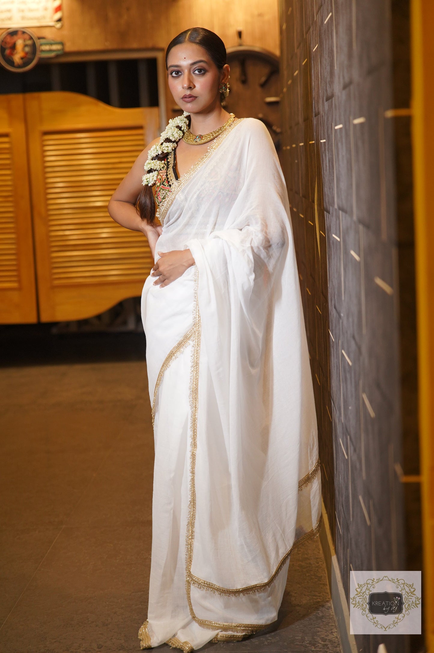 Rooh White Mulmul Saree kreationbykj