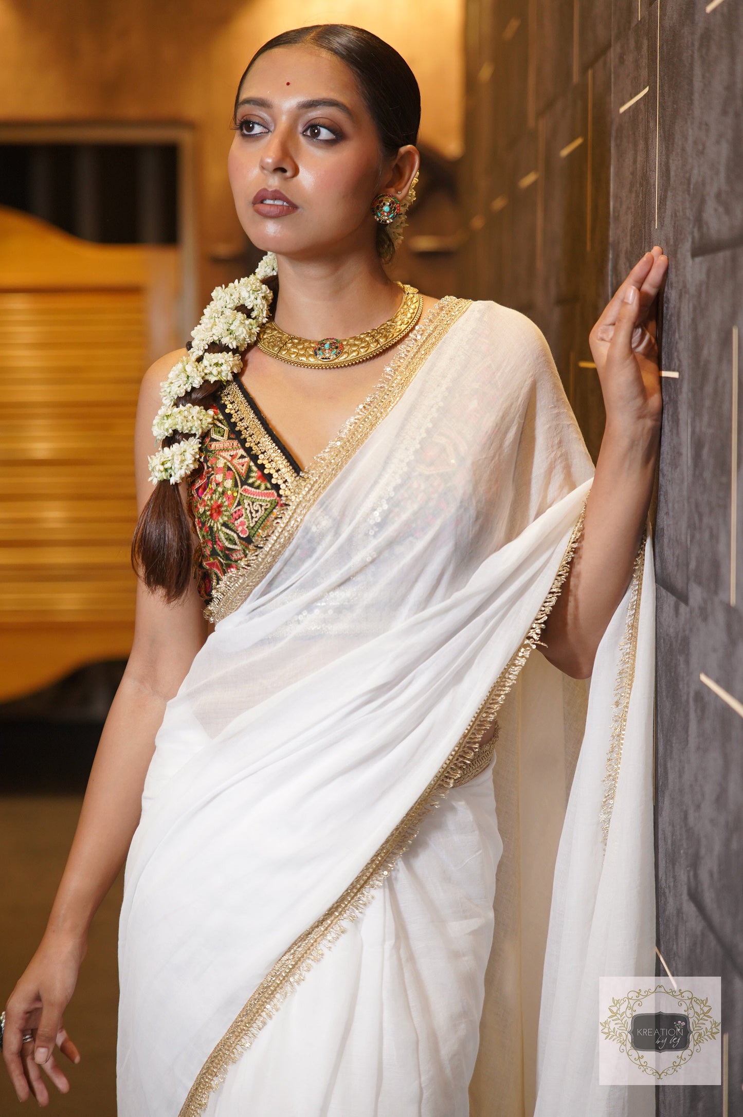 Rooh White Mulmul Saree kreationbykj