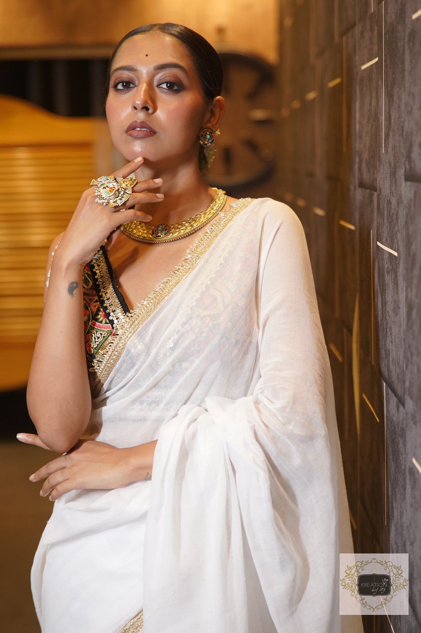 Rooh White Mulmul Saree kreationbykj