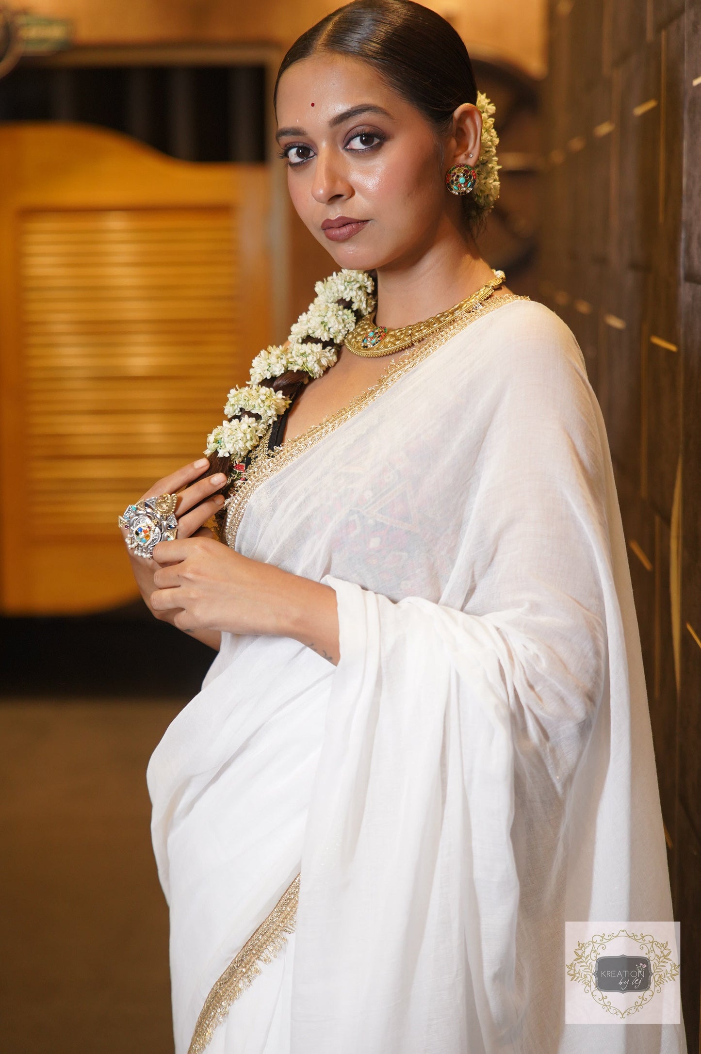 Rooh White Mulmul Saree kreationbykj