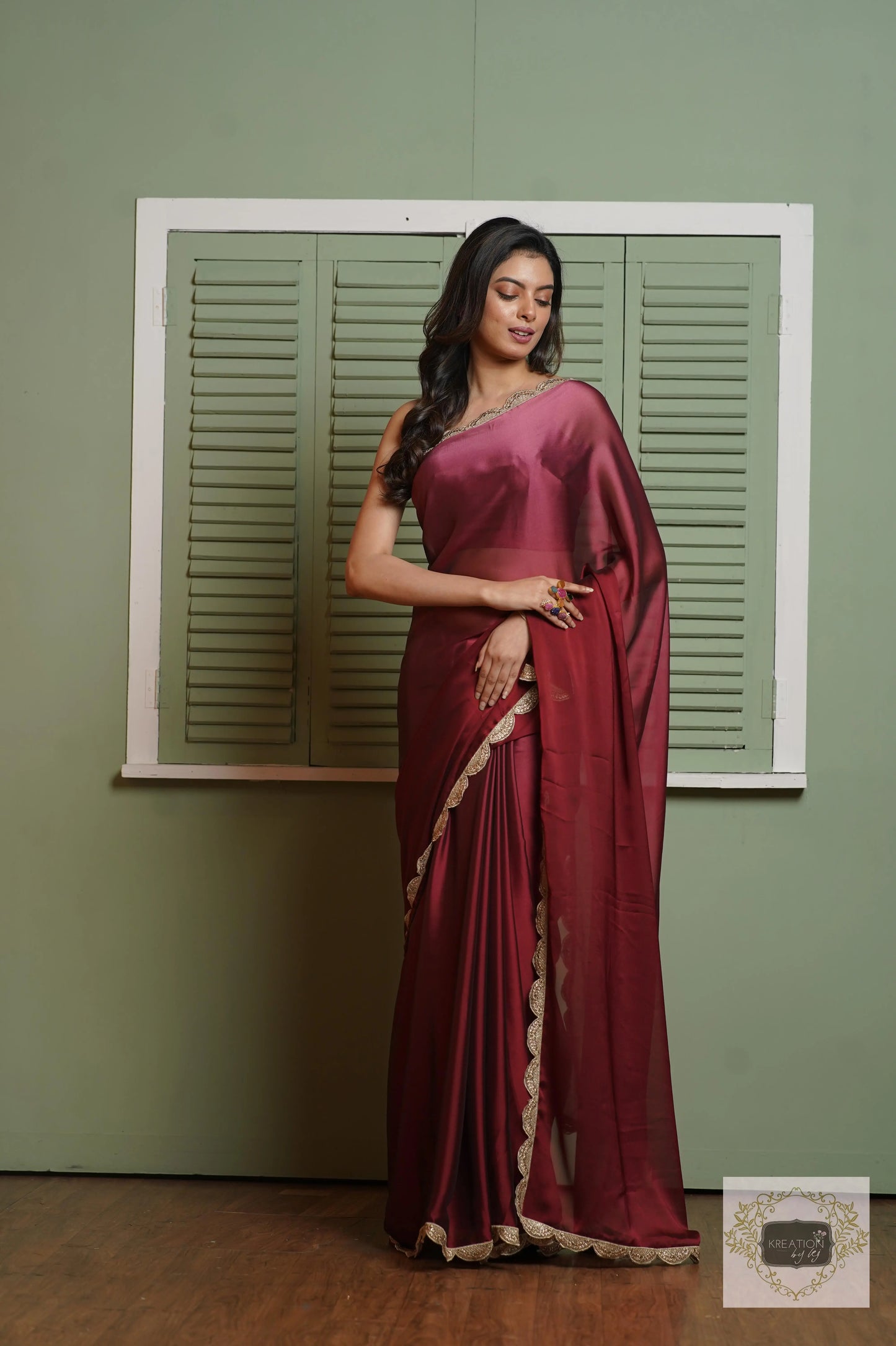 Merlot Ombre Saree with Scallop Border kreationbykj