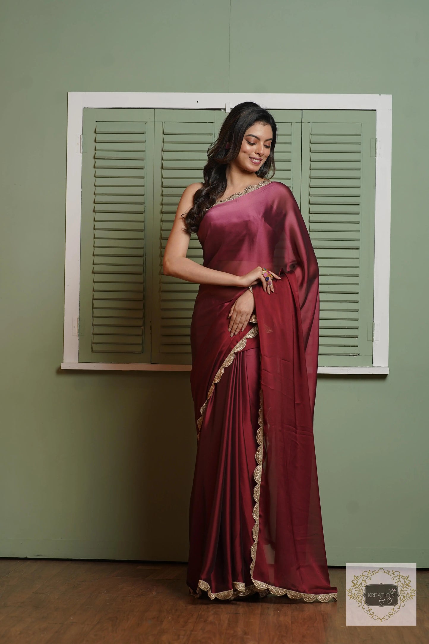 Merlot Ombre Saree with Scallop Border kreationbykj