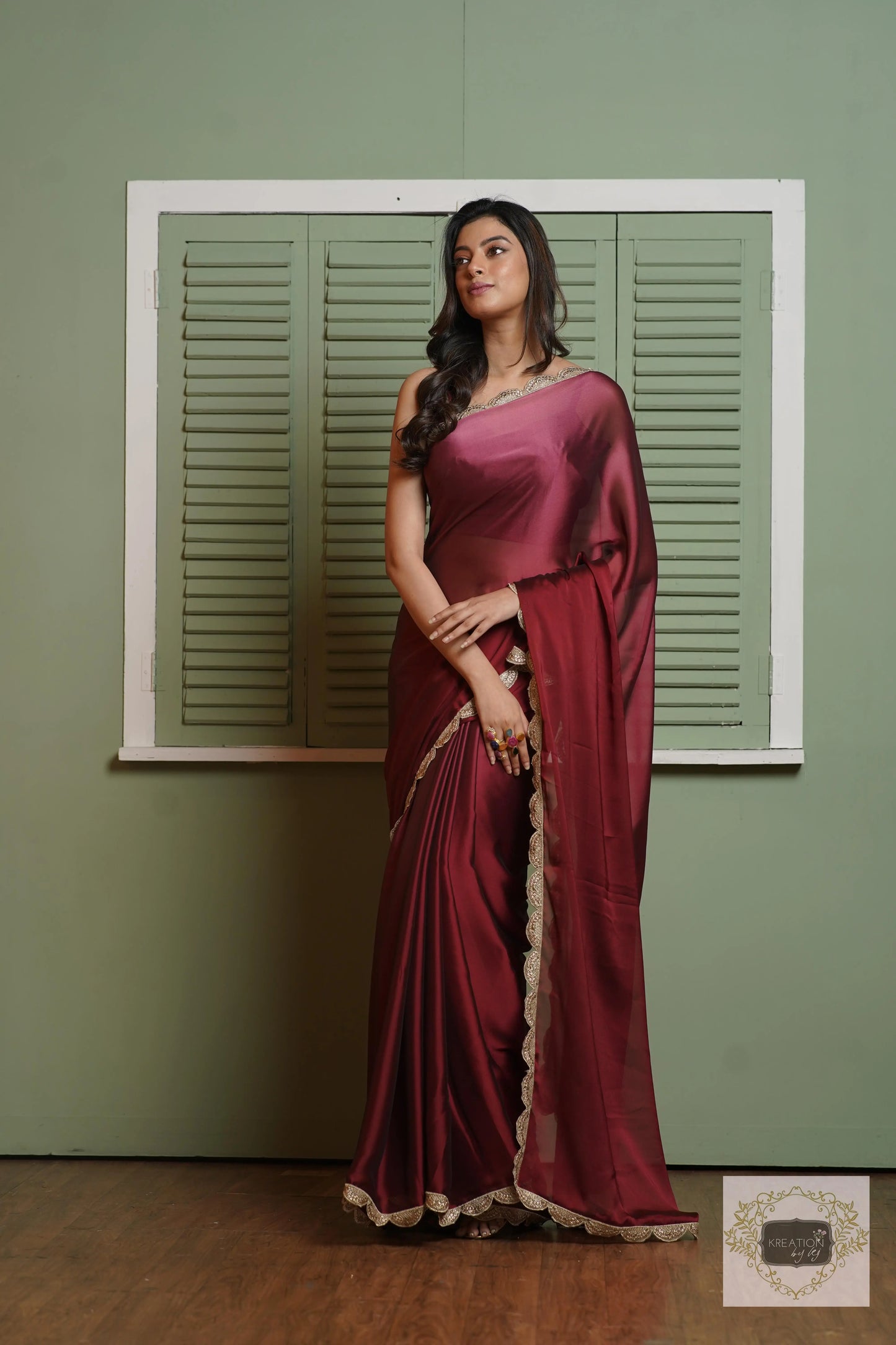 Merlot Ombre Saree with Scallop Border kreationbykj