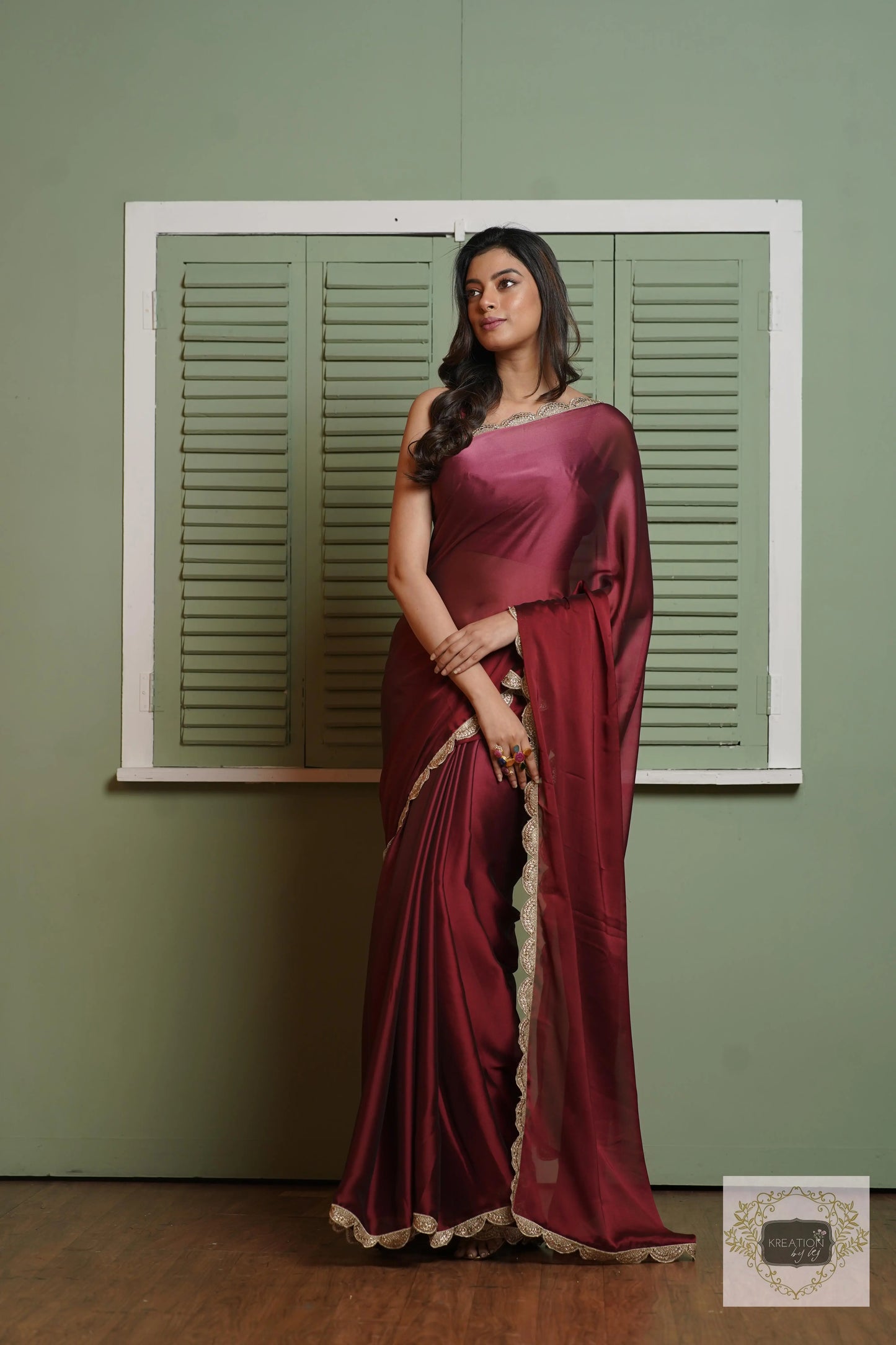 Merlot Ombre Saree with Scallop Border kreationbykj