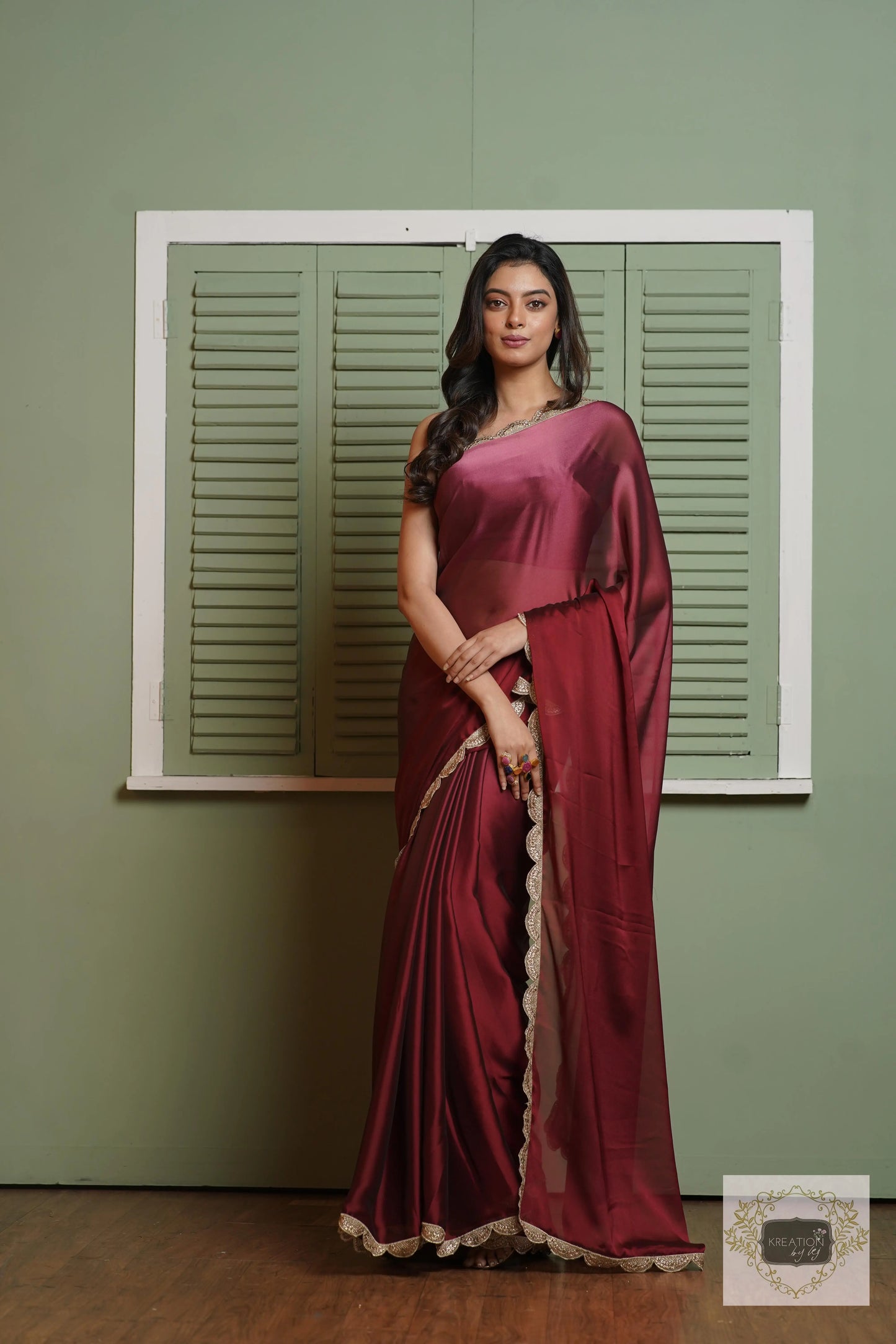 Merlot Ombre Saree with Scallop Border kreationbykj