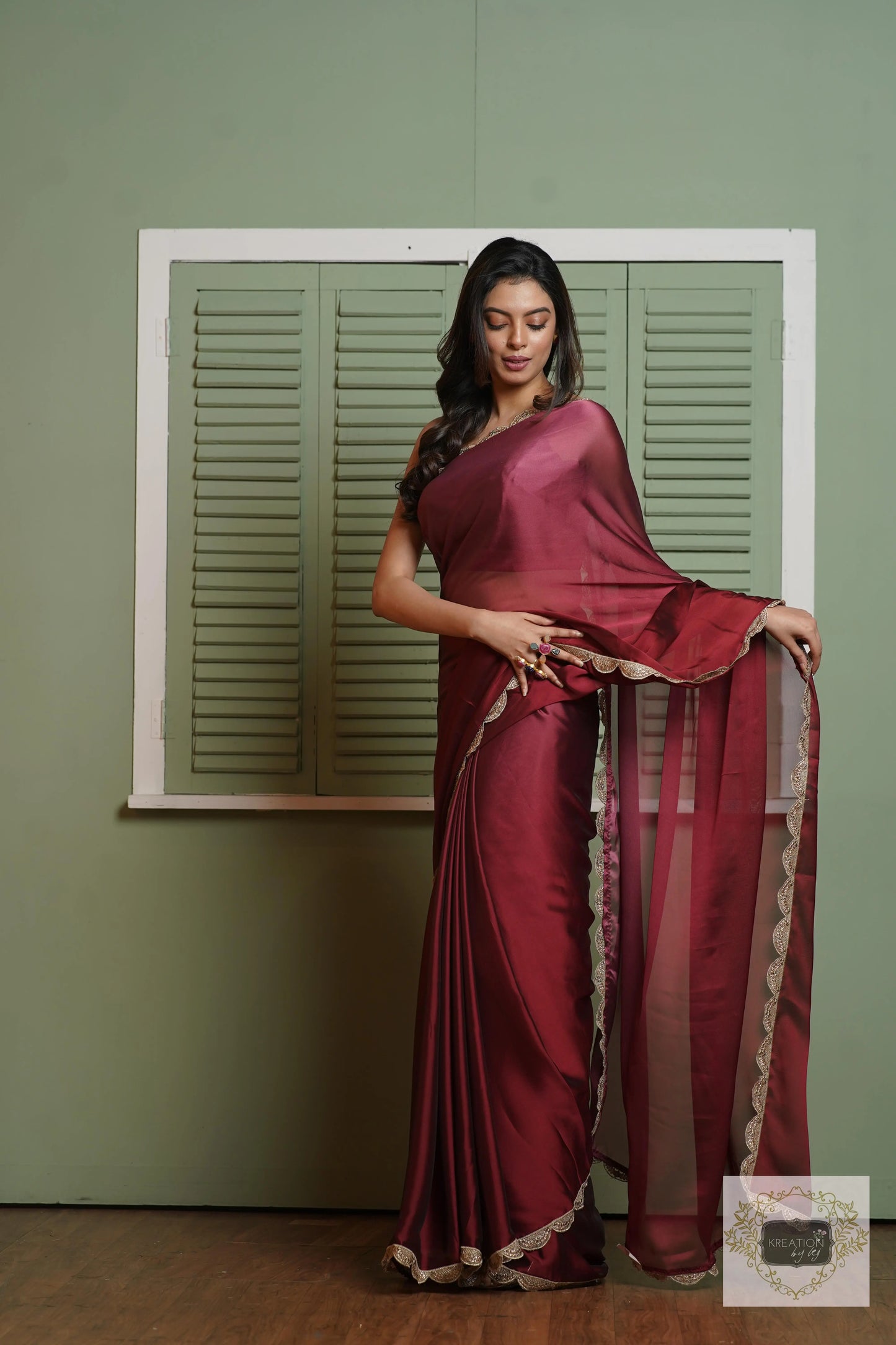 Merlot Ombre Saree with Scallop Border kreationbykj