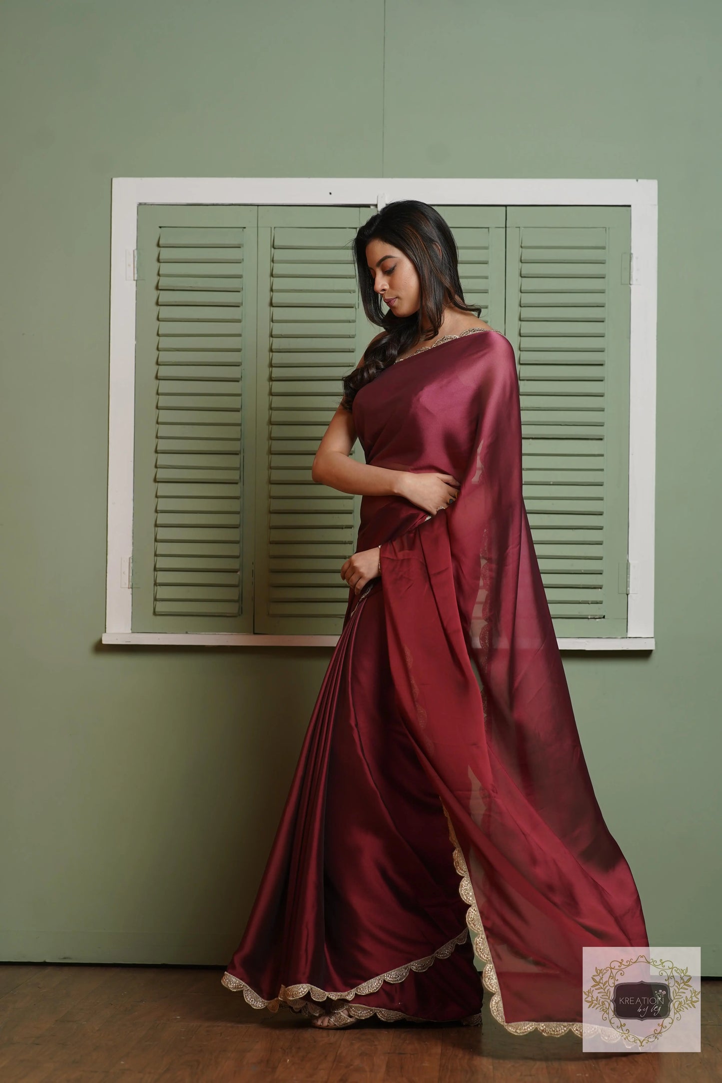 Merlot Ombre Saree with Scallop Border kreationbykj