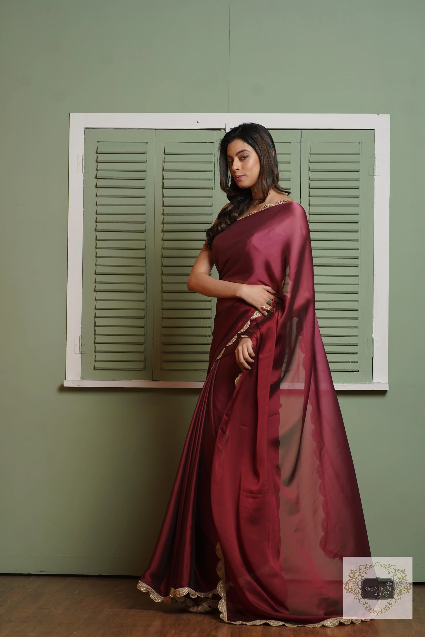 Merlot Ombre Saree with Scallop Border kreationbykj
