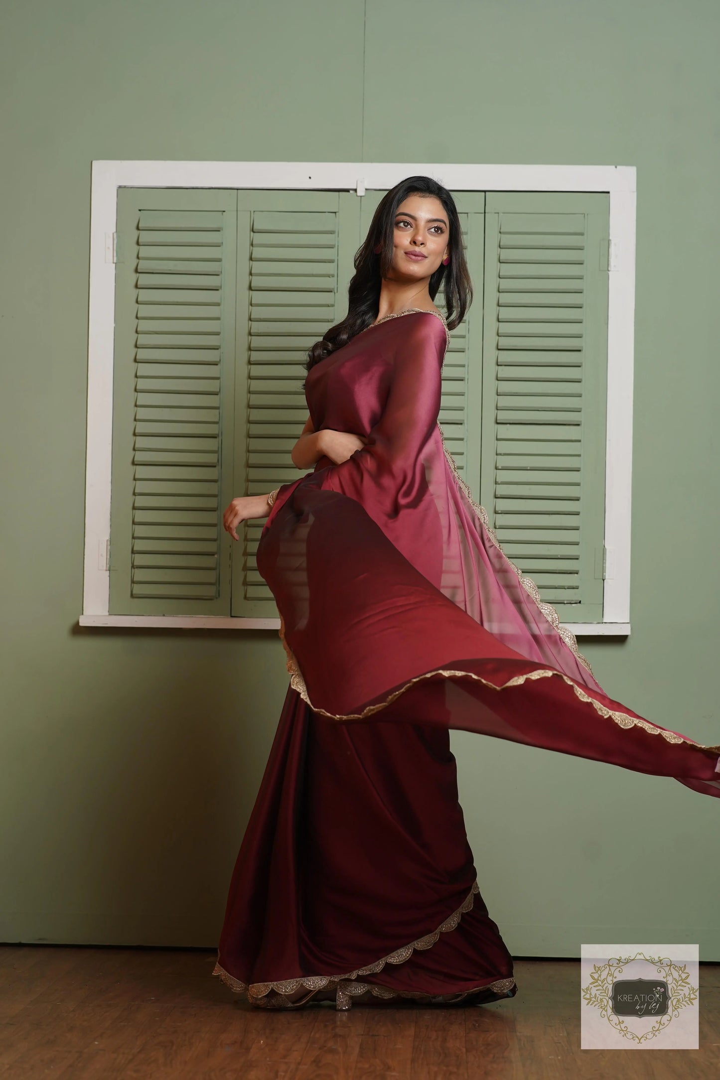 Merlot Ombre Saree with Scallop Border kreationbykj