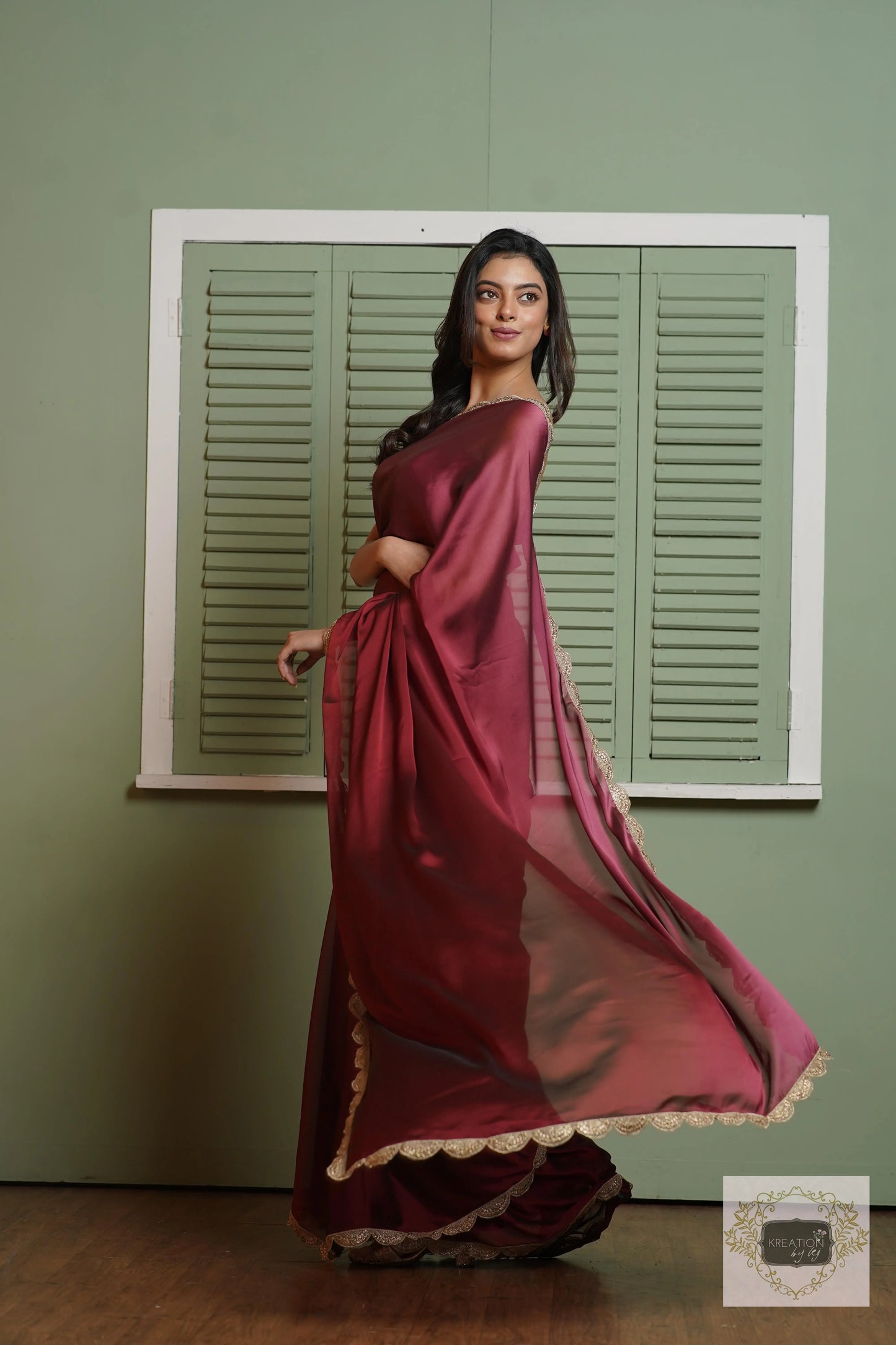 Merlot Ombre Saree with Scallop Border kreationbykj