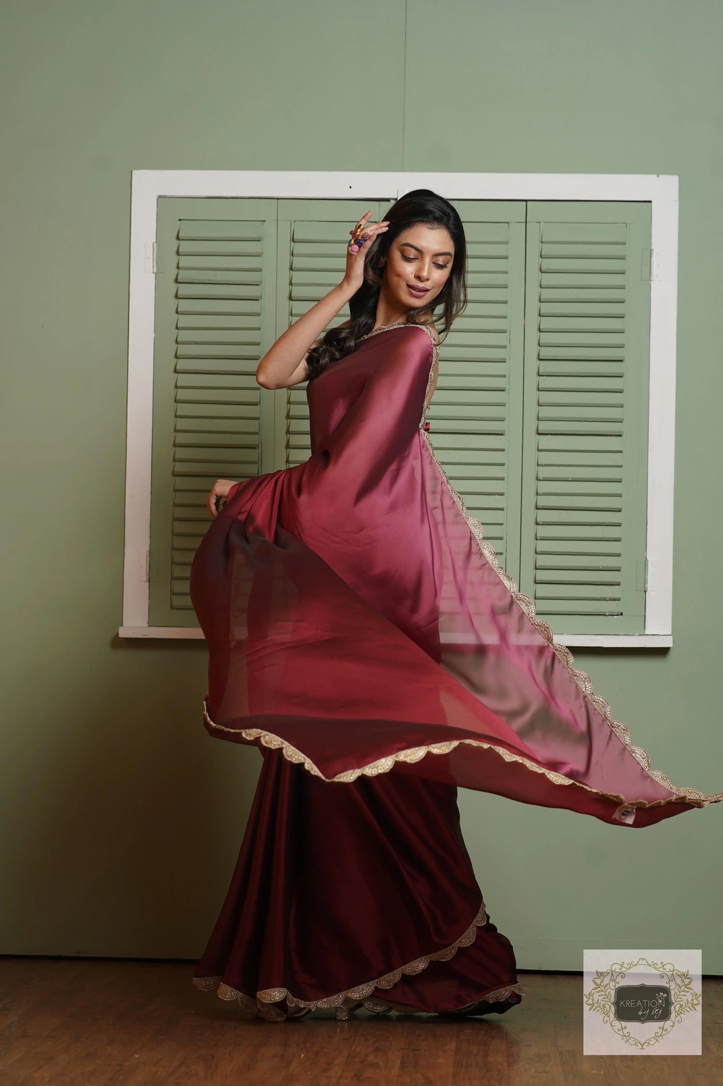 Merlot Ombre Saree with Scallop Border kreationbykj