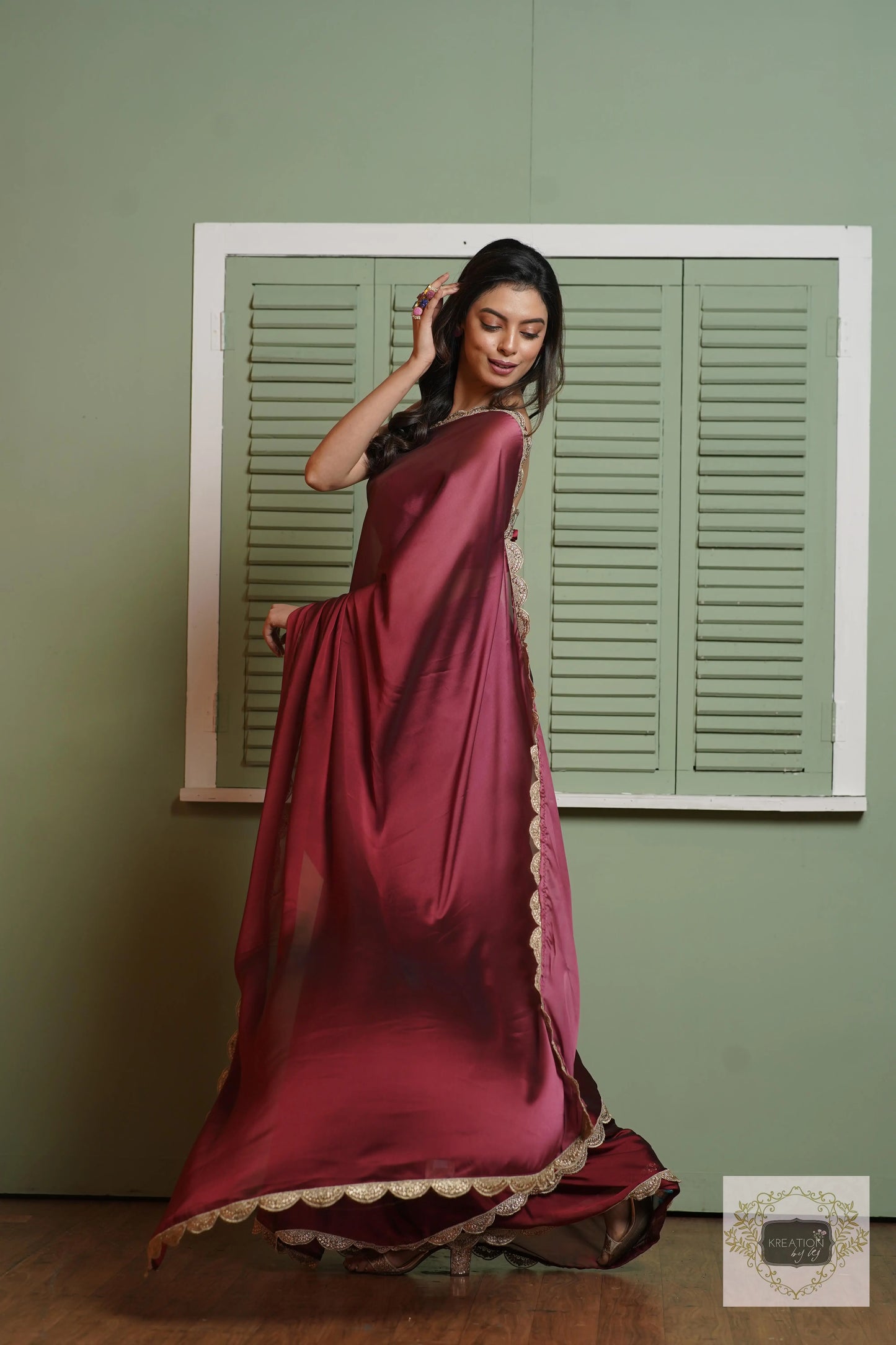 Merlot Ombre Saree with Scallop Border kreationbykj