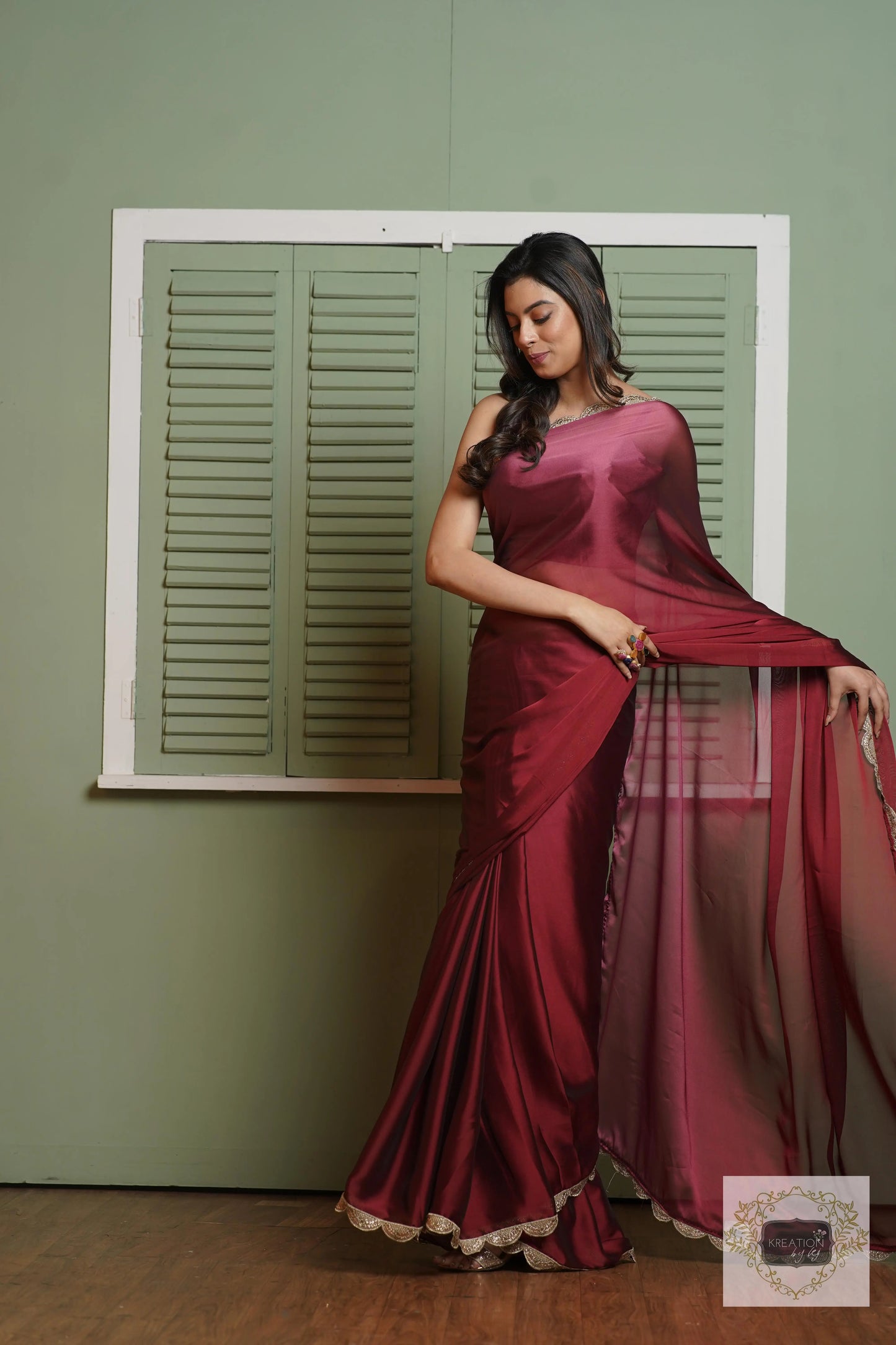 Merlot Ombre Saree with Scallop Border kreationbykj