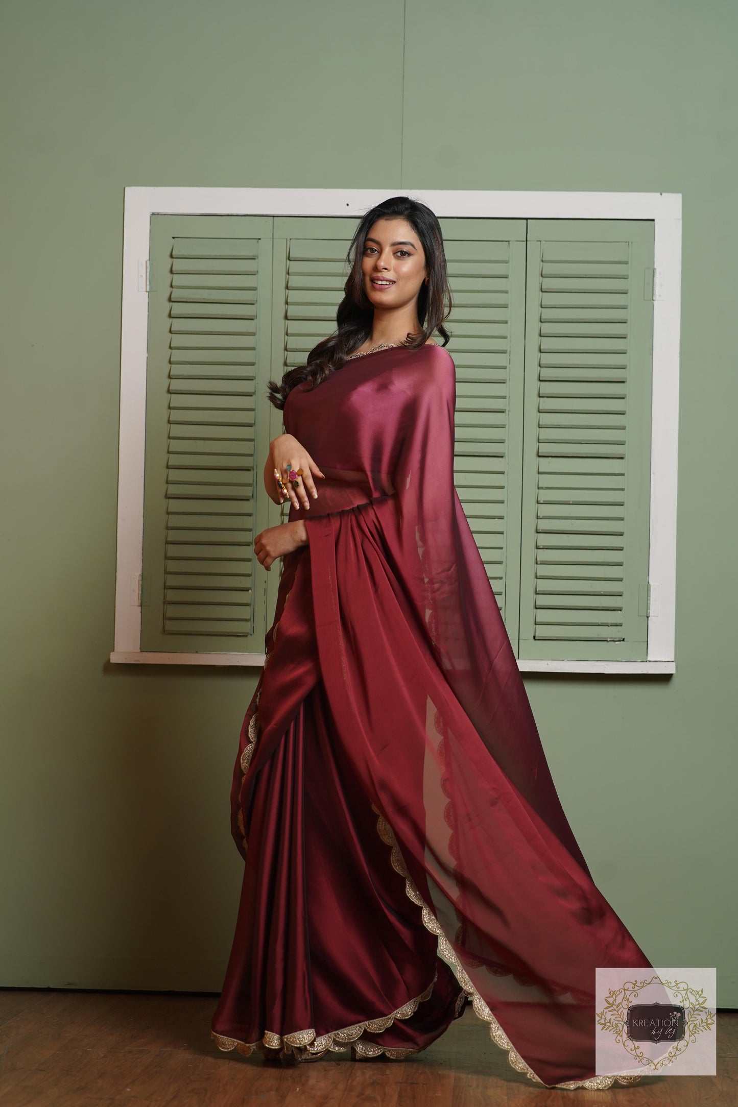 Merlot Ombre Saree with Scallop Border kreationbykj