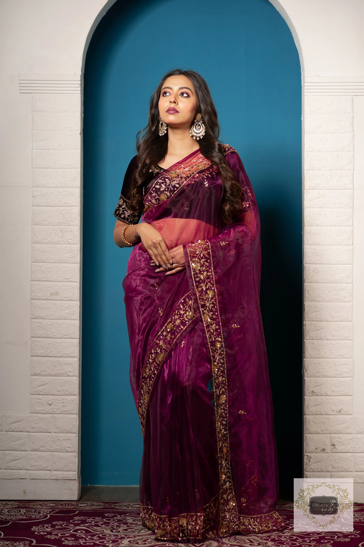 Purple Wine Glass Tissue Anaya Saree kreationbykj