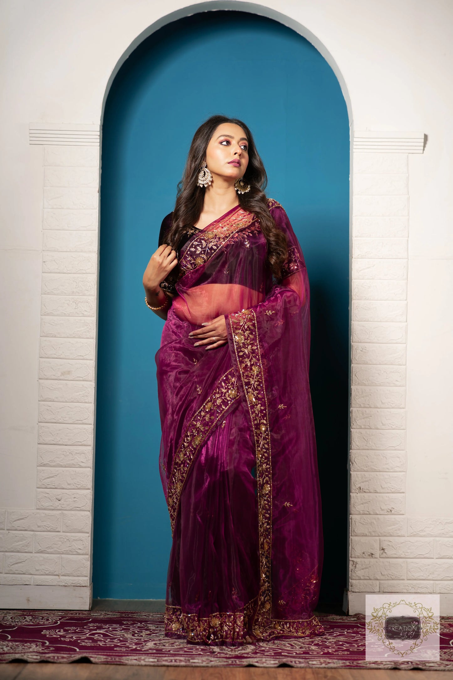 Purple Wine Glass Tissue Anaya Saree kreationbykj
