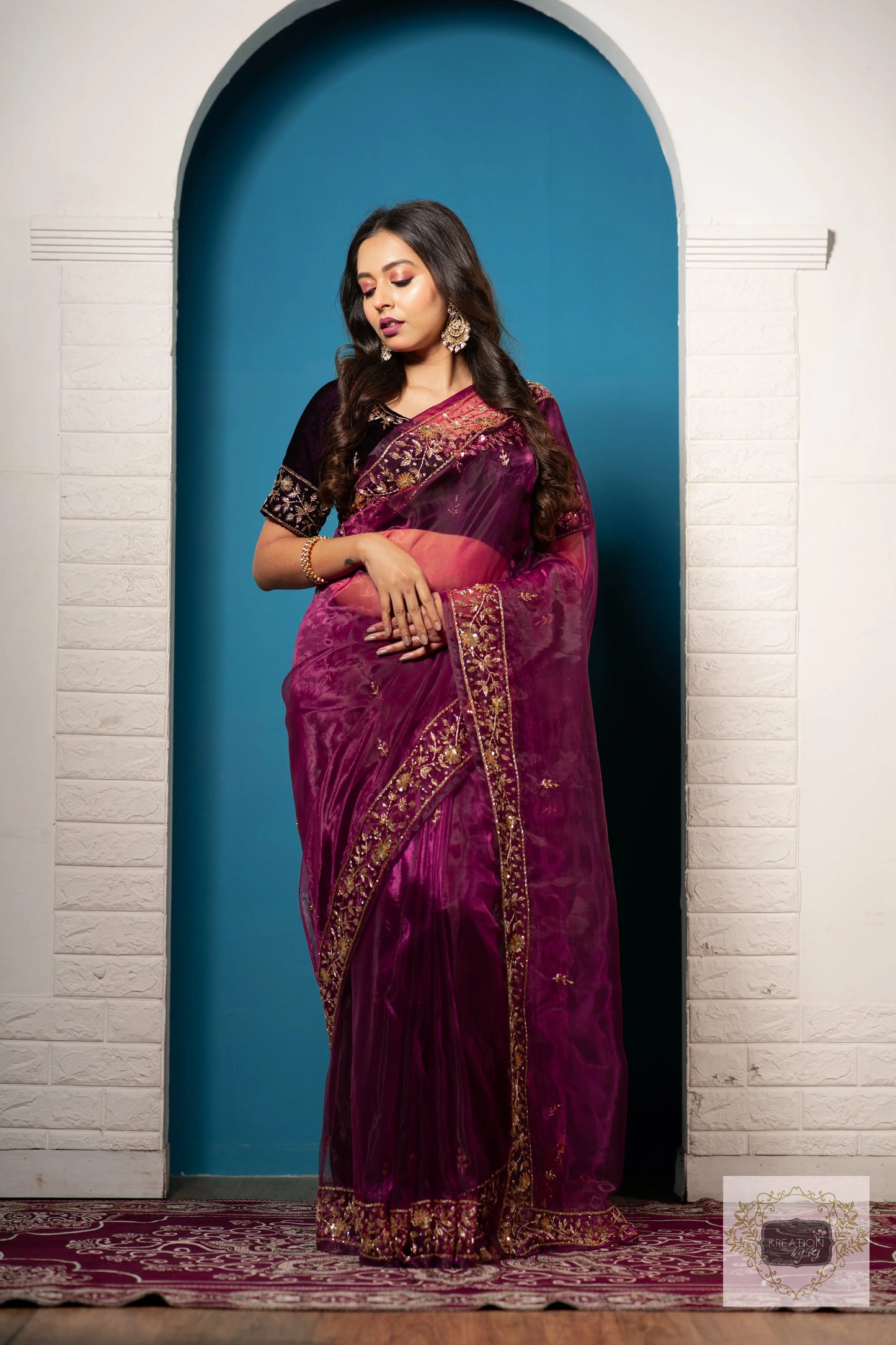Purple Wine Glass Tissue Anaya Saree kreationbykj
