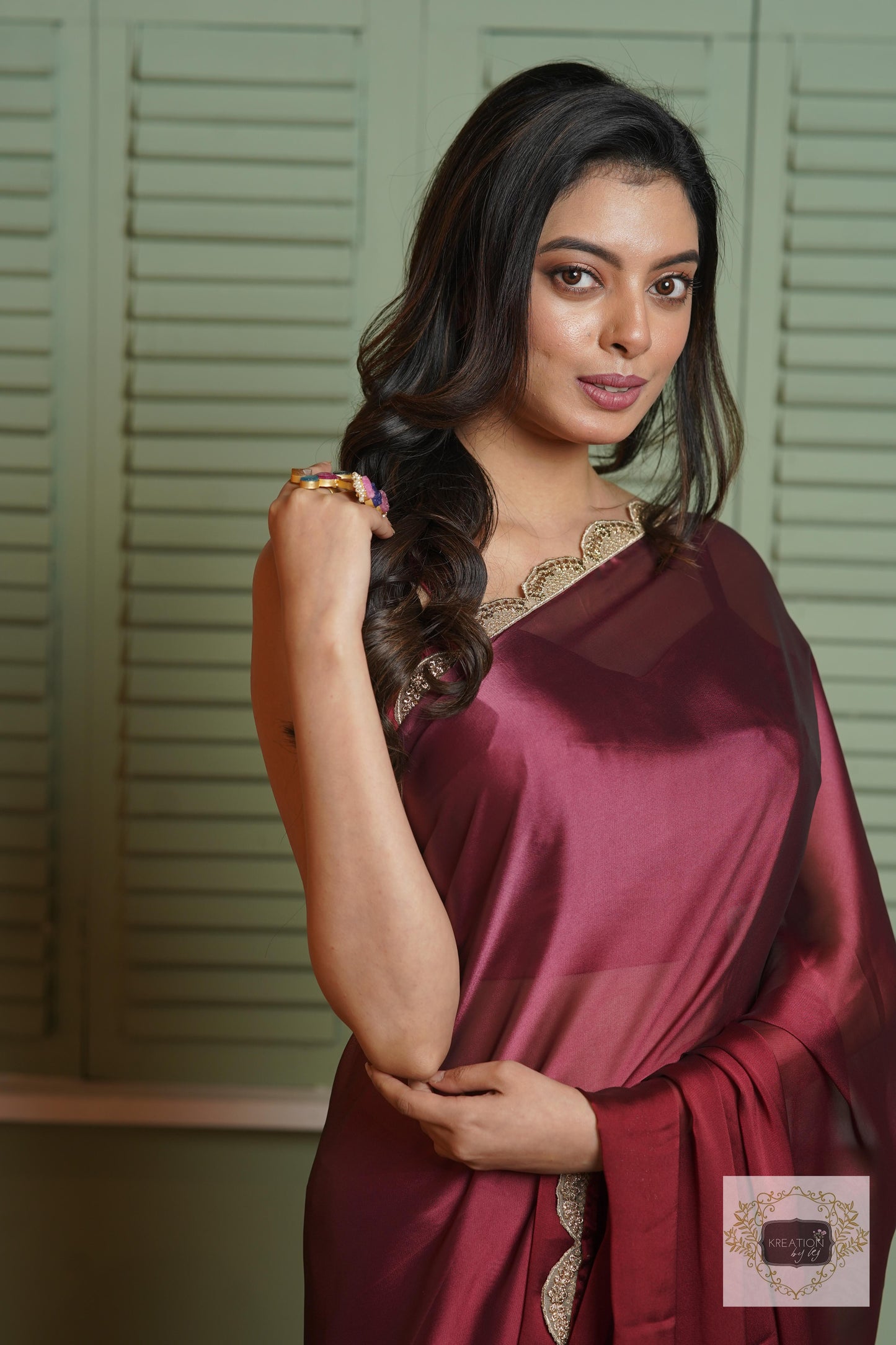 Merlot Ombre Saree with Scallop Border kreationbykj