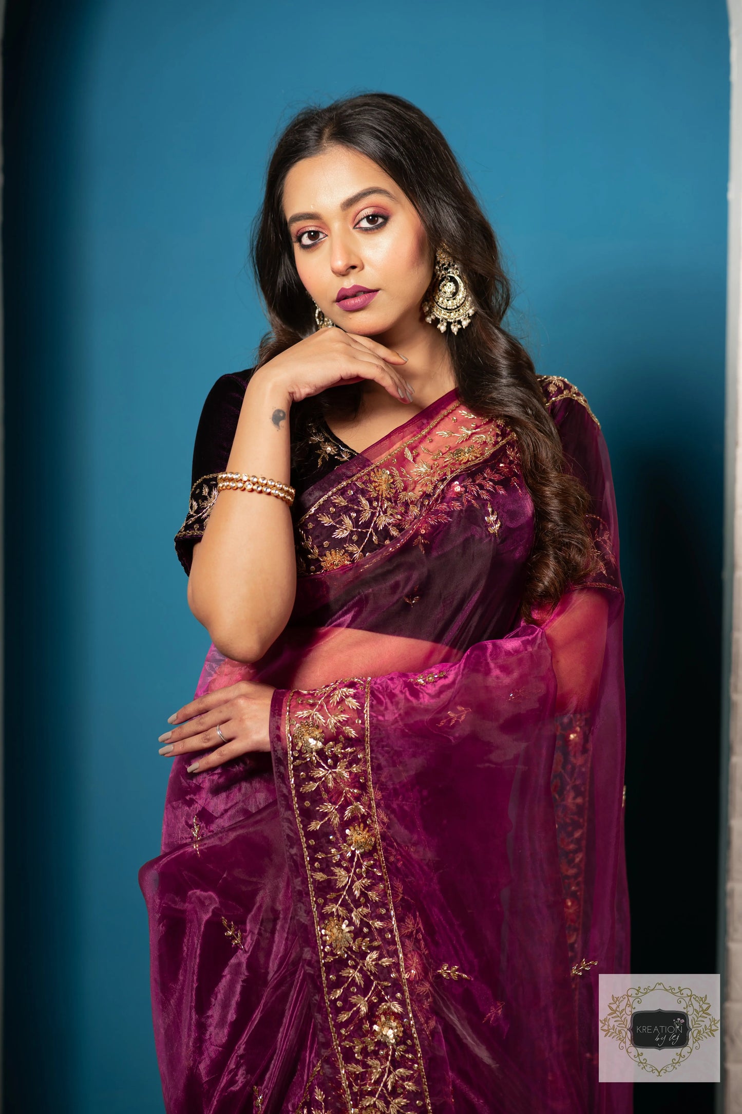 Purple Wine Glass Tissue Anaya Saree kreationbykj