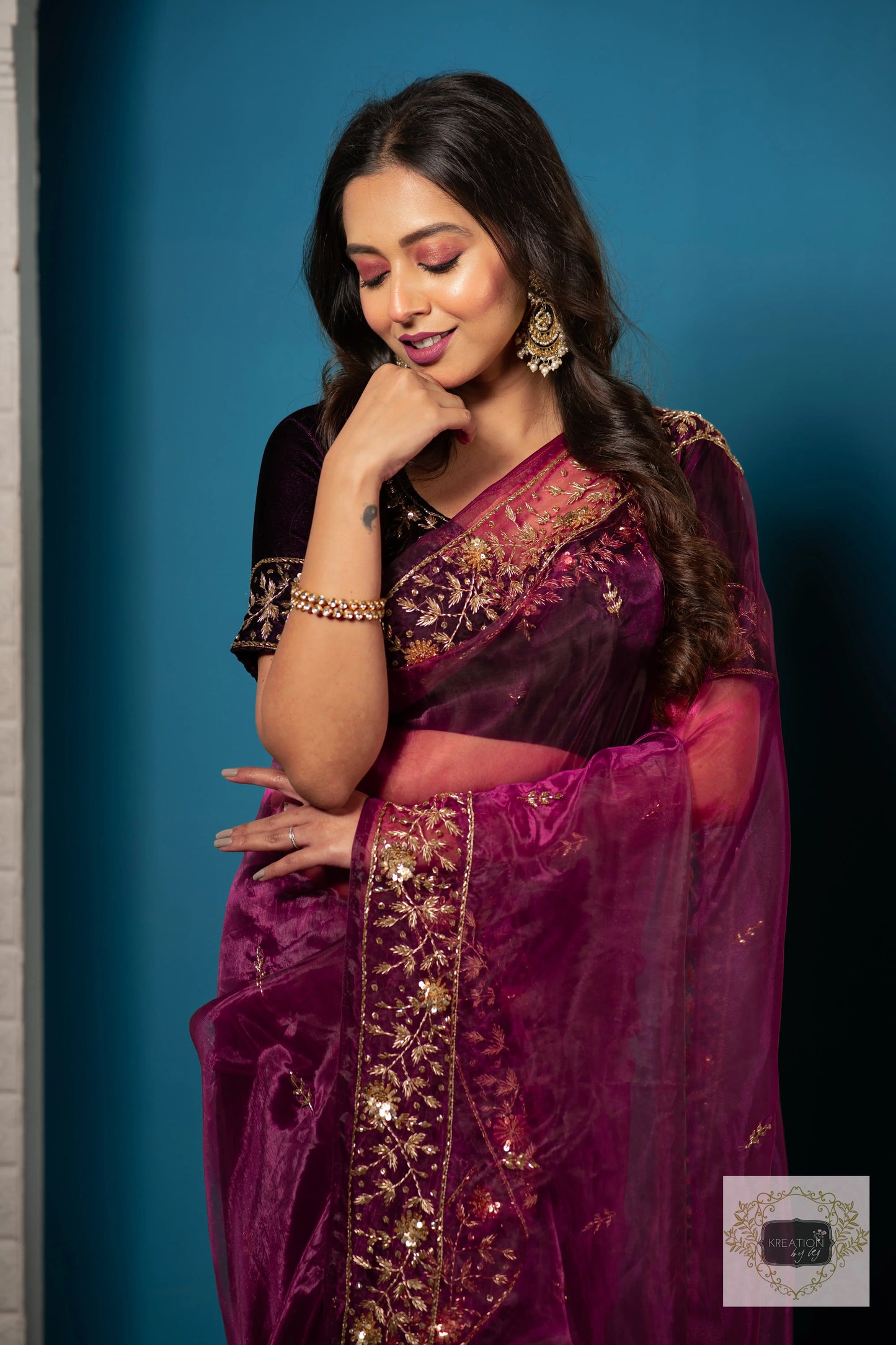 Purple Wine Glass Tissue Anaya Saree kreationbykj