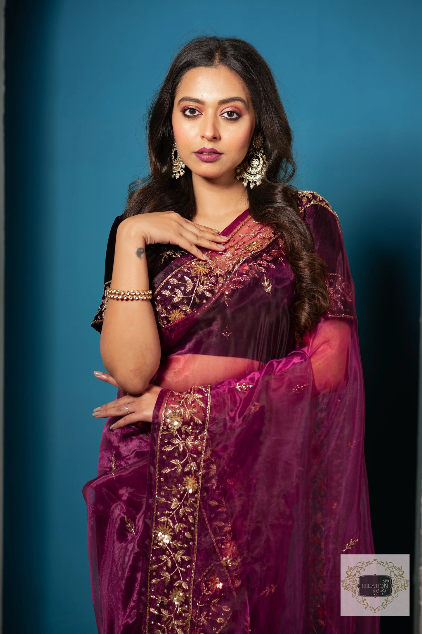 Purple Wine Glass Tissue Anaya Saree kreationbykj