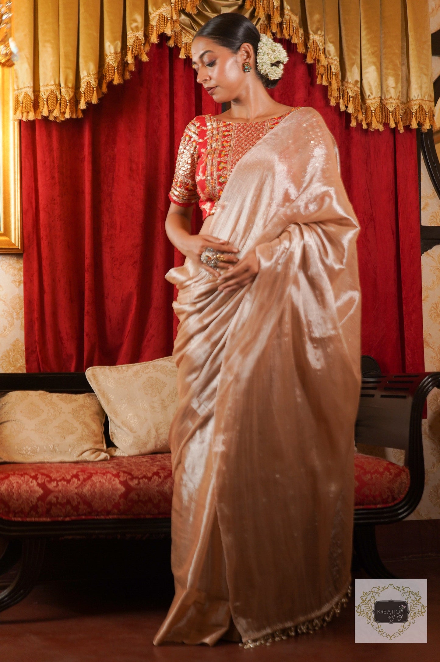Anjali Ivory Cotton Tissue Saree kreationbykj