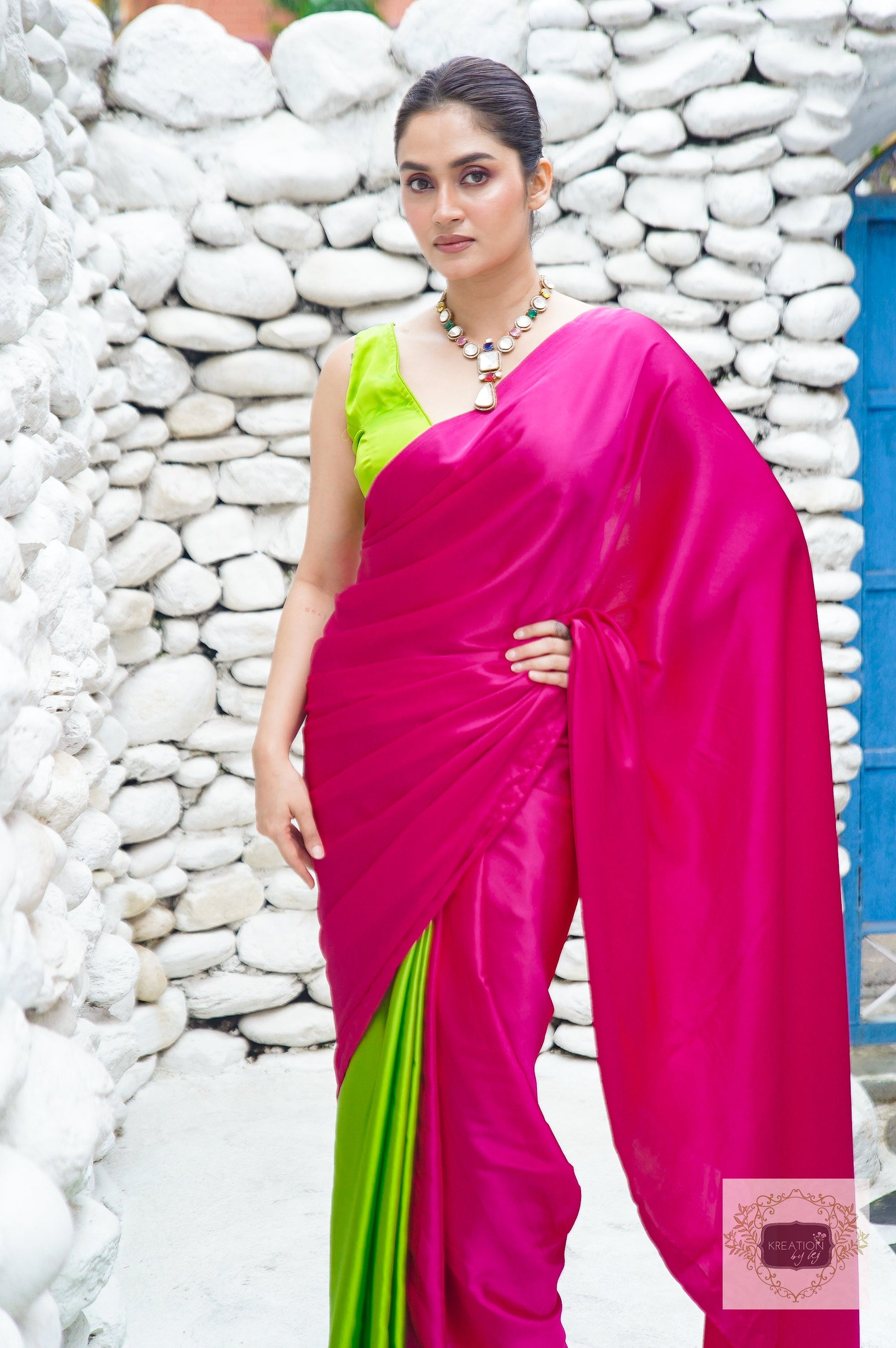 Bougainvillea Satin Silk Saree kreationbykj