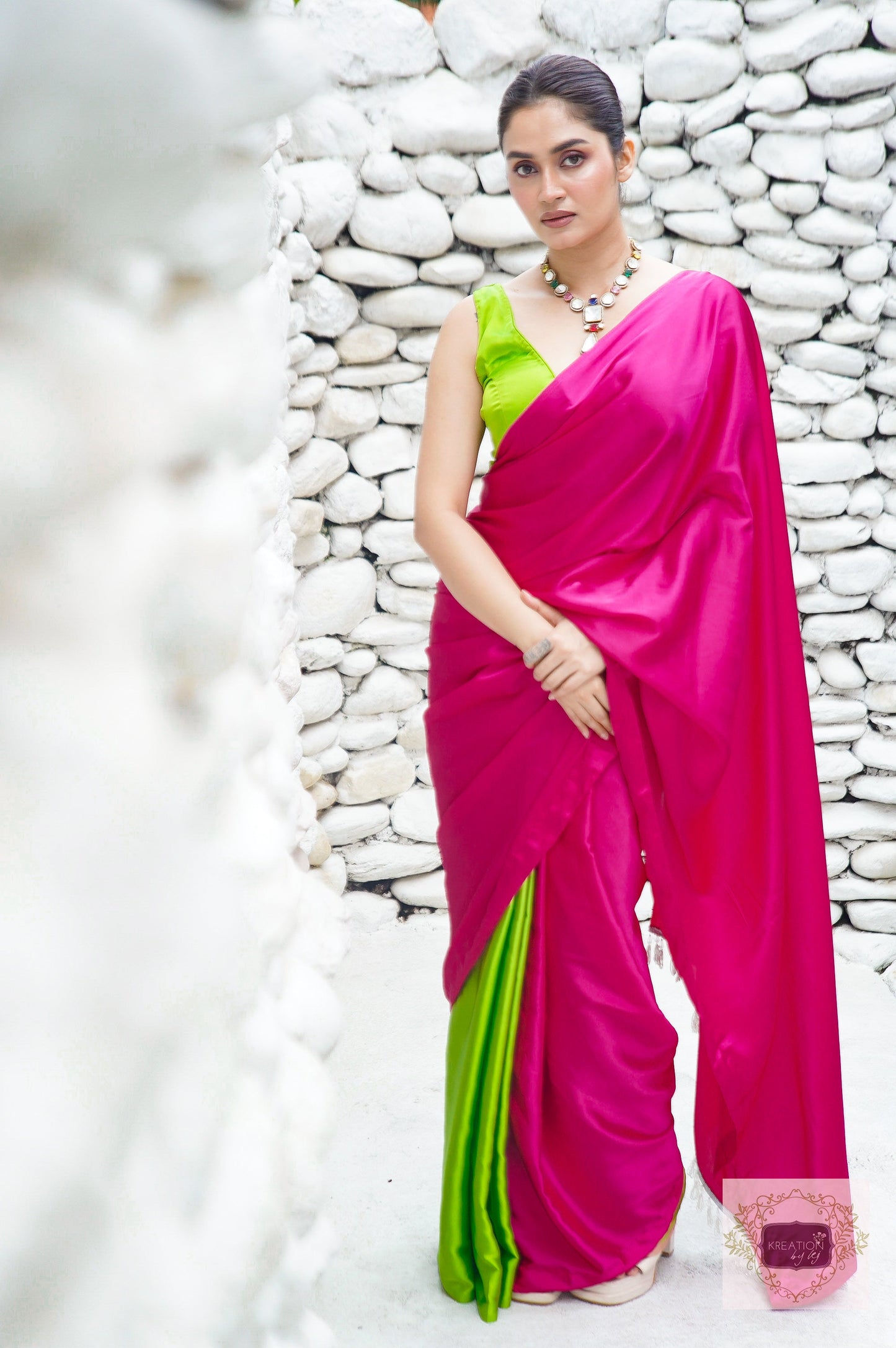 Bougainvillea Satin Silk Saree kreationbykj