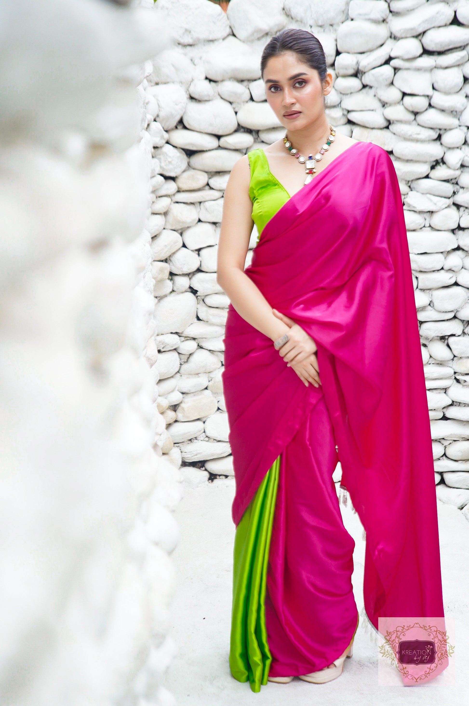Bougainvillea Satin Silk Saree kreationbykj