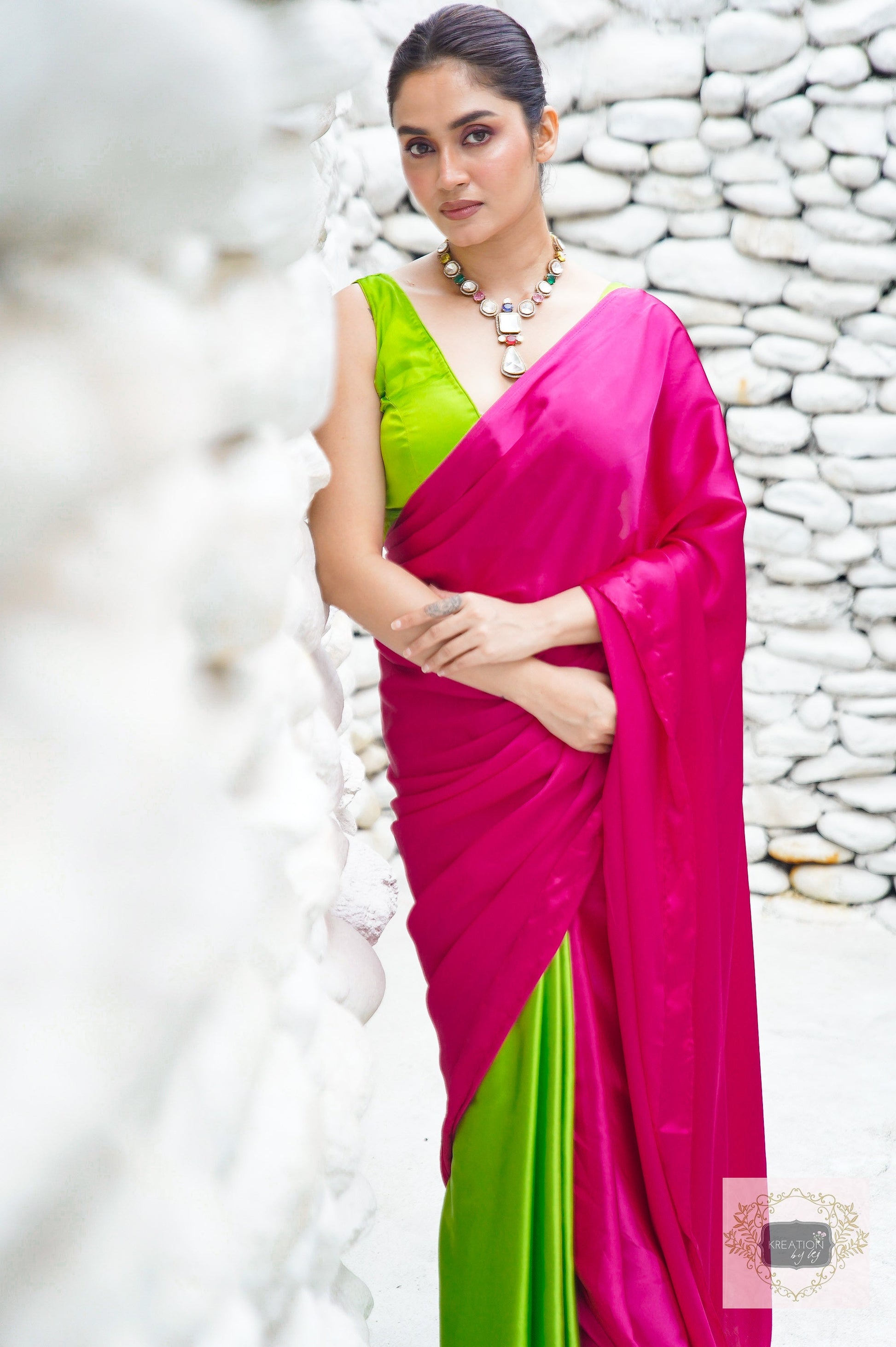 Bougainvillea Satin Silk Saree kreationbykj