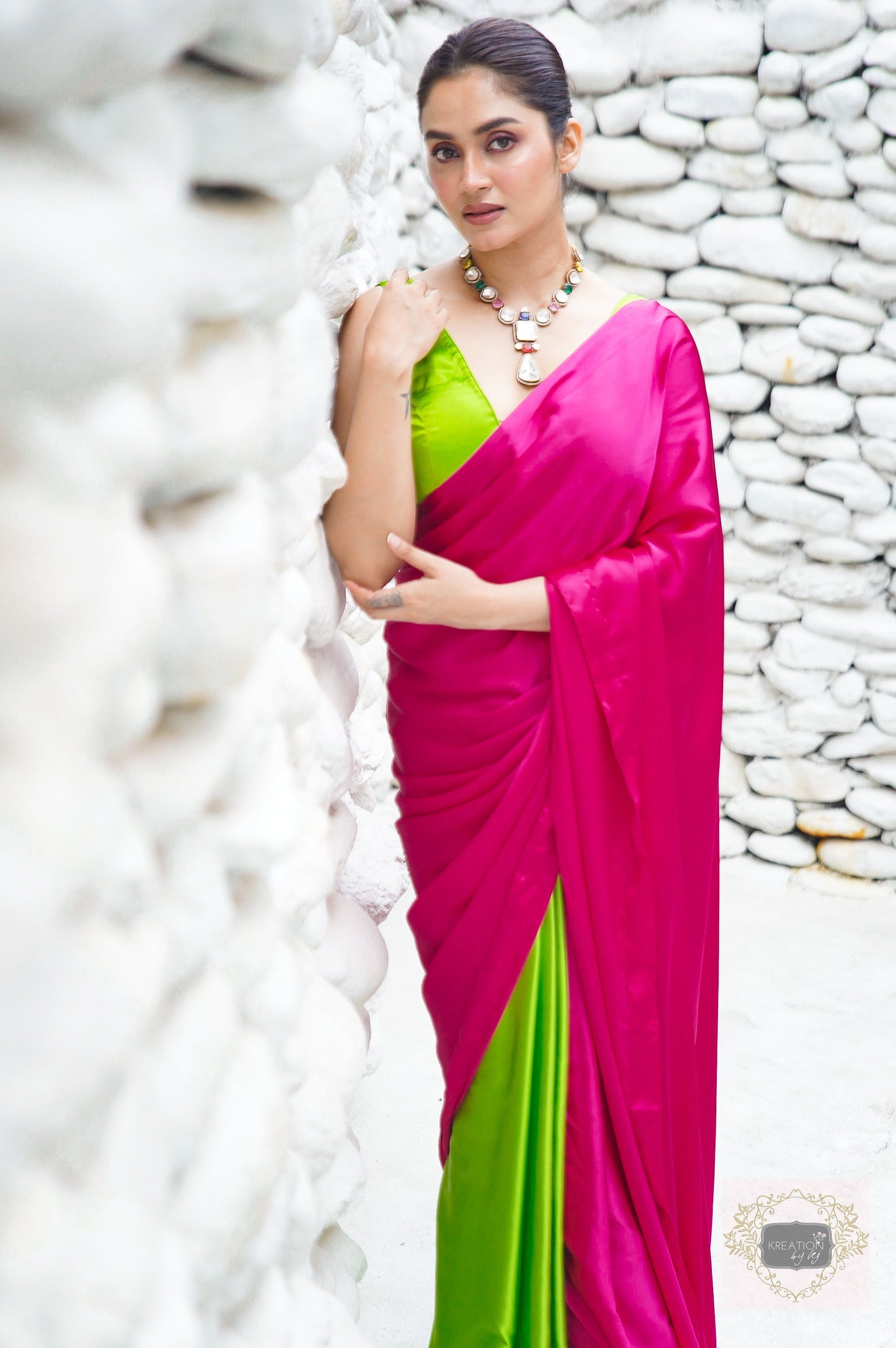 Bougainvillea Satin Silk Saree kreationbykj