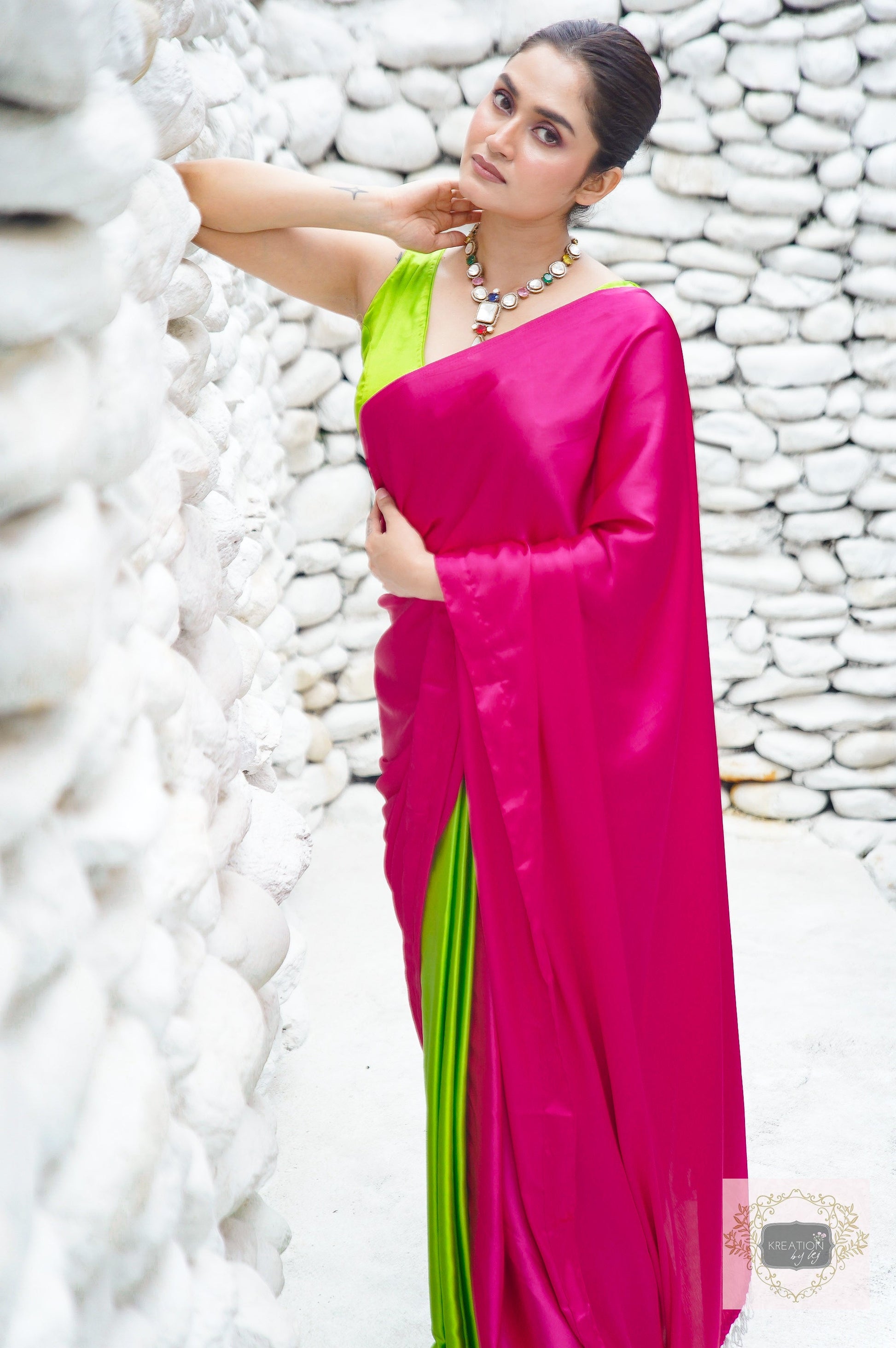 Bougainvillea Satin Silk Saree kreationbykj