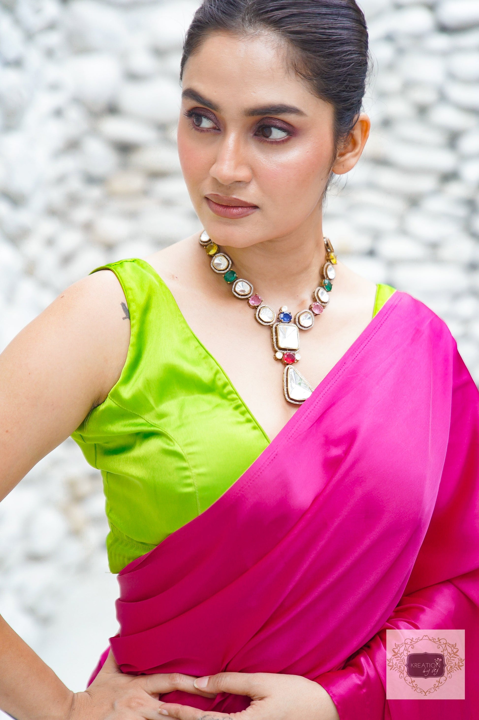 Bougainvillea Satin Silk Saree kreationbykj