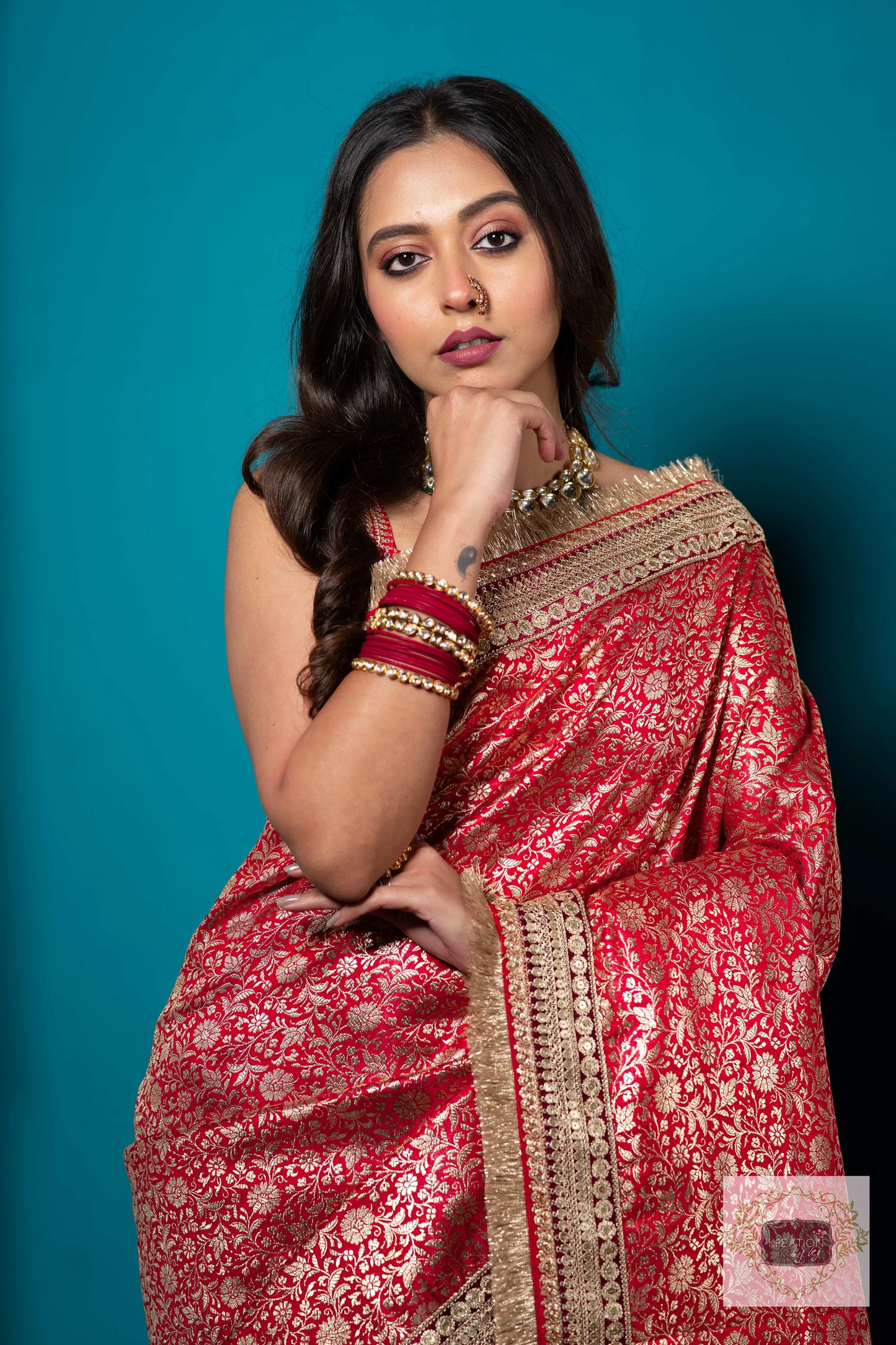 Red Kudmayi Brocade Banarasi Saree for Wedding & Reception kreationbykj