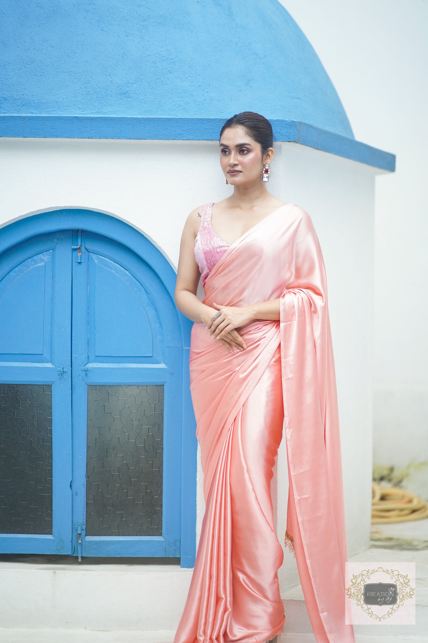 Blush Pink Satin Silk Saree