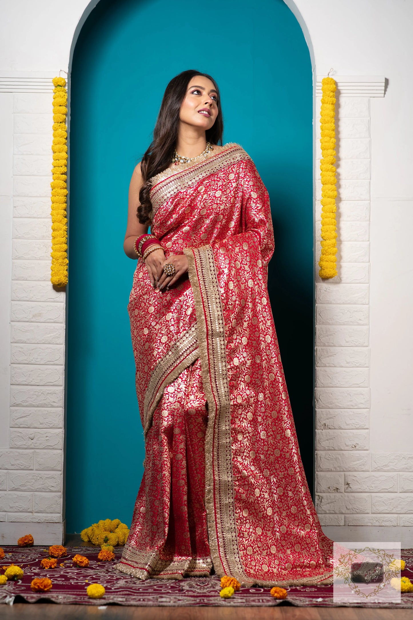 Red Kudmayi Brocade Banarasi Saree for Wedding & Reception kreationbykj