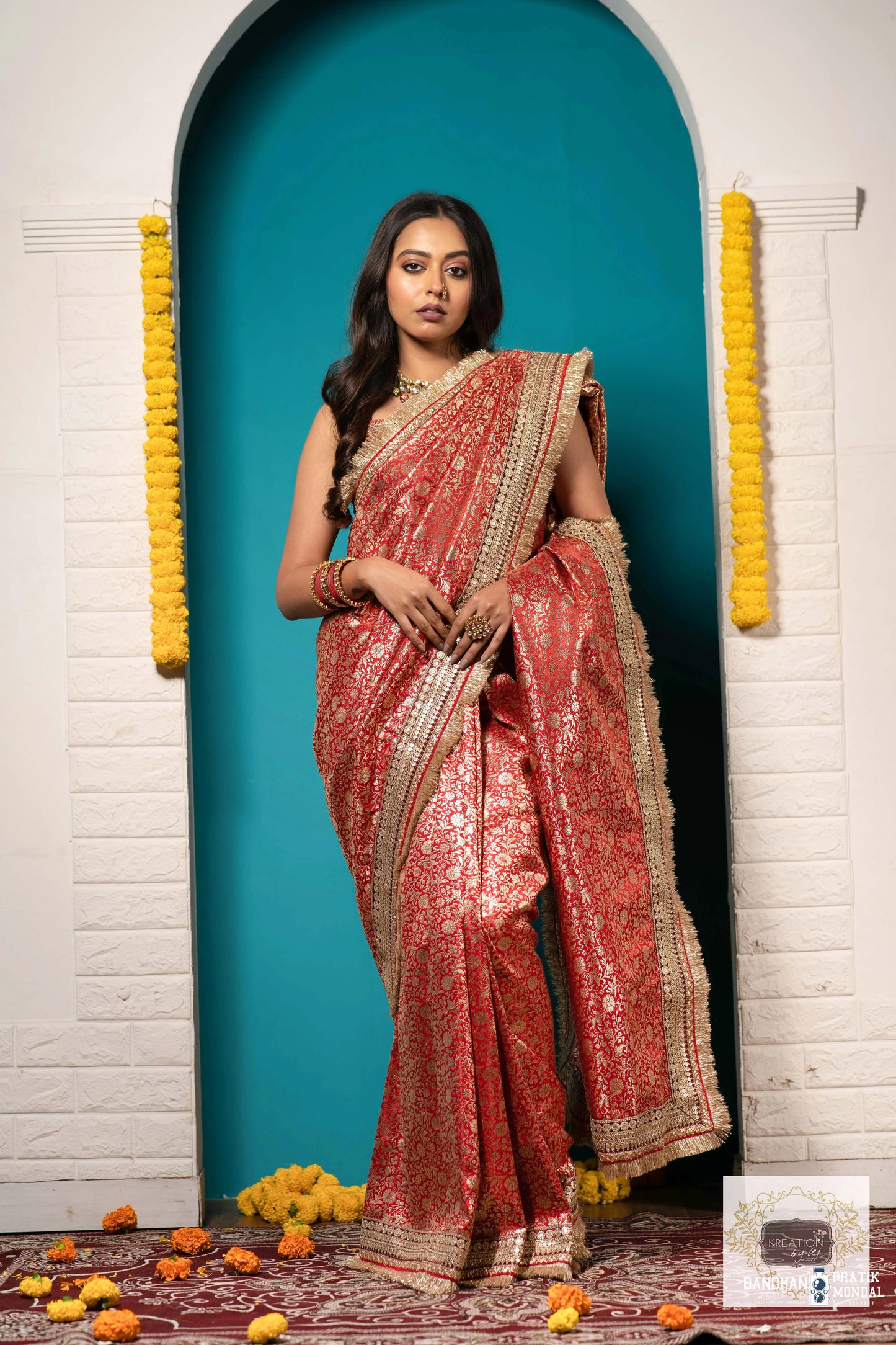 Red Kudmayi Brocade Banarasi Saree for Wedding & Reception kreationbykj