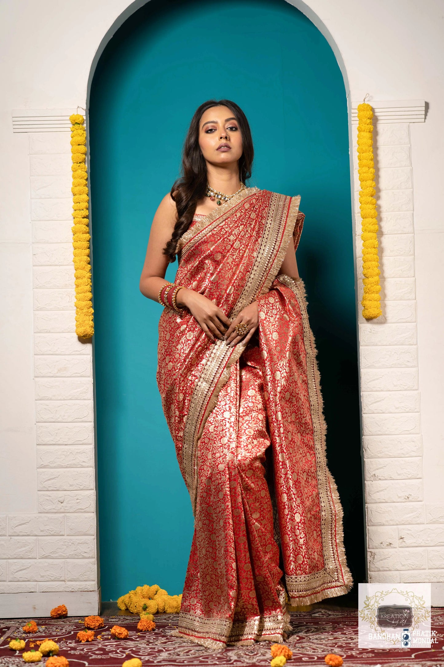Red Kudmayi Brocade Banarasi Saree for Wedding & Reception kreationbykj