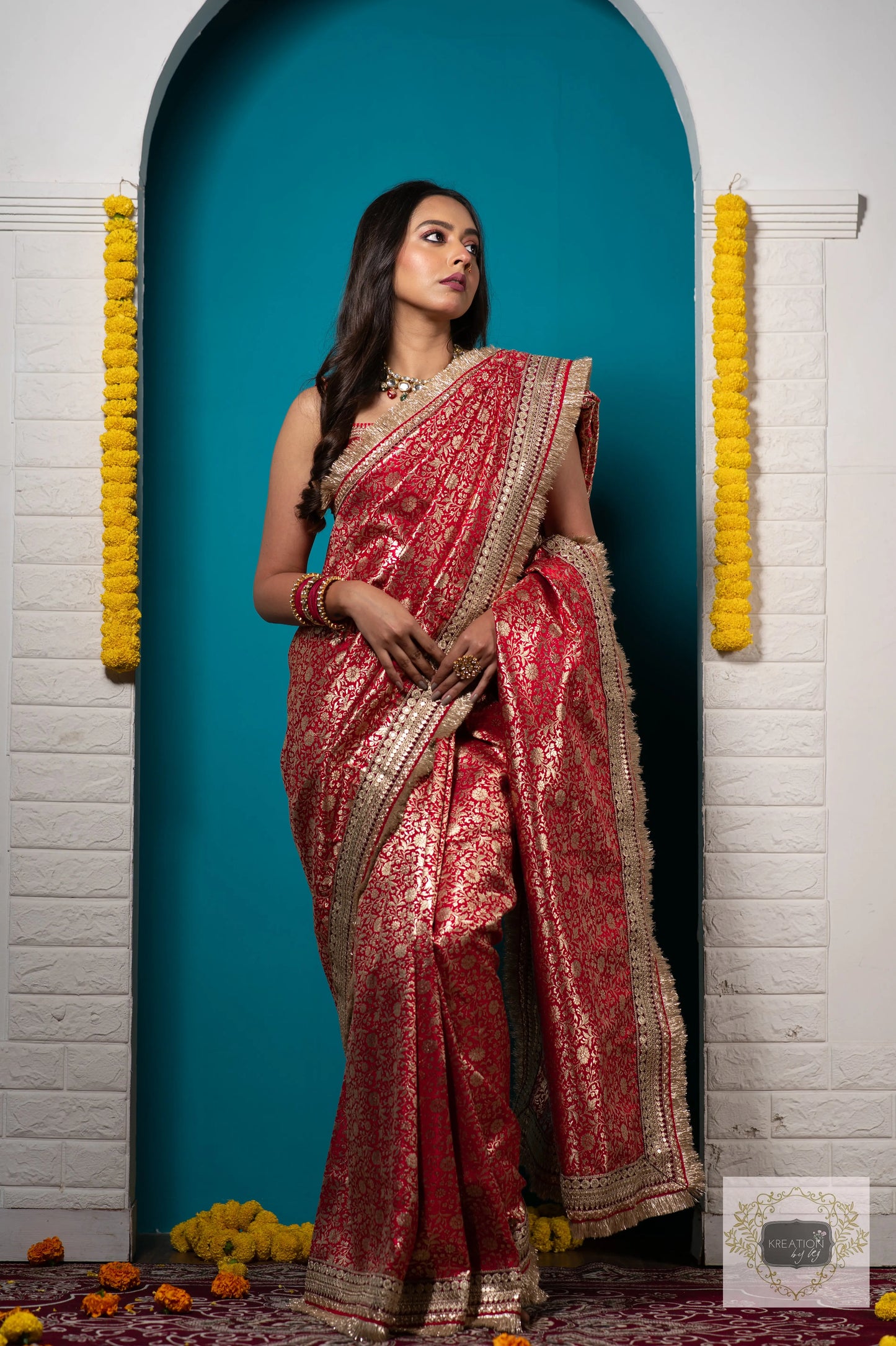 Red Kudmayi Brocade Banarasi Saree for Wedding & Reception kreationbykj