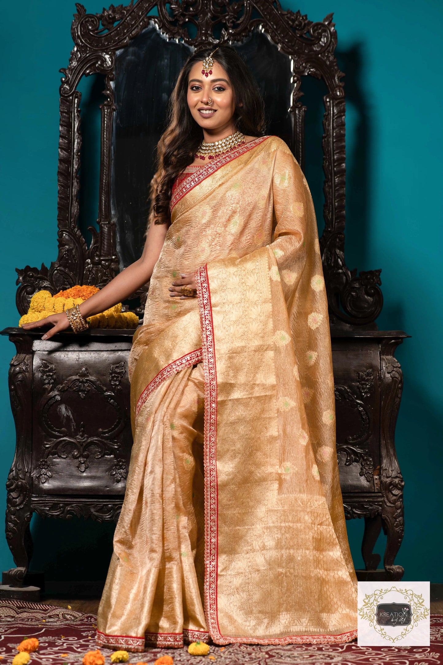 Beige Pure Banarasi Tissue Saree kreationbykj