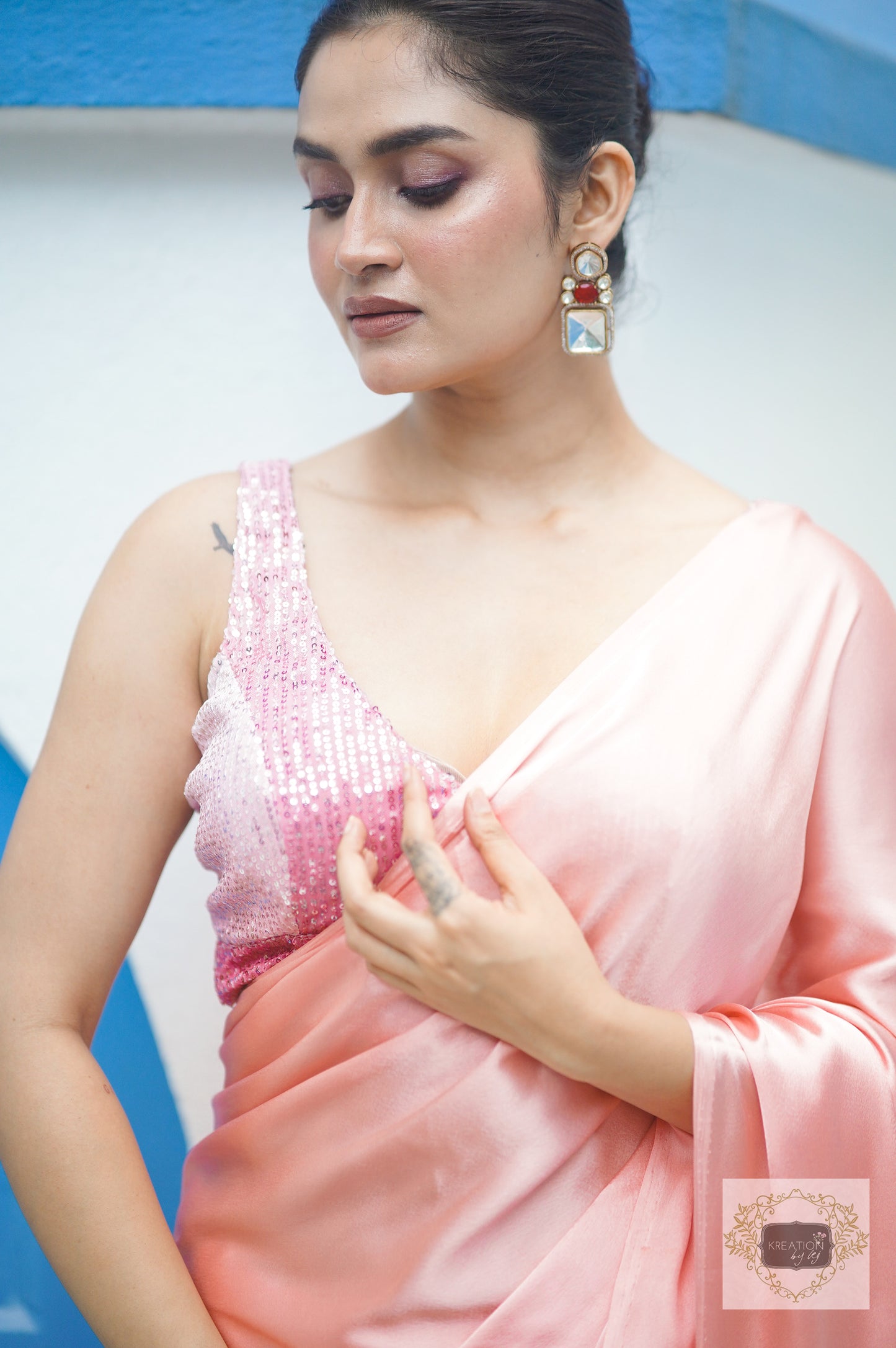 Blush Pink Satin Silk Saree