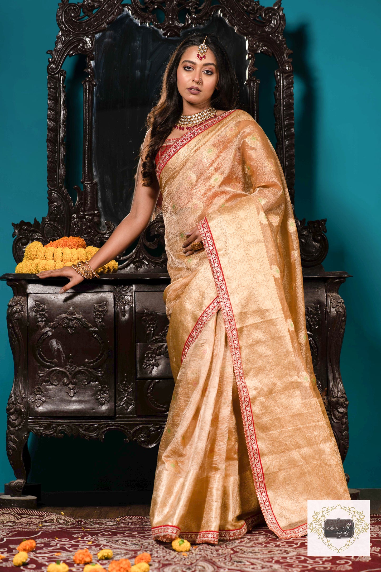 Beige Pure Banarasi Tissue Saree